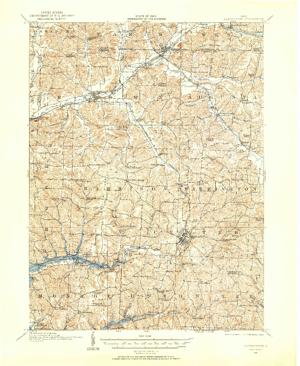 USGS 1:62500-SCALE QUADRANGLE FOR CARROLLTON, OH 1910