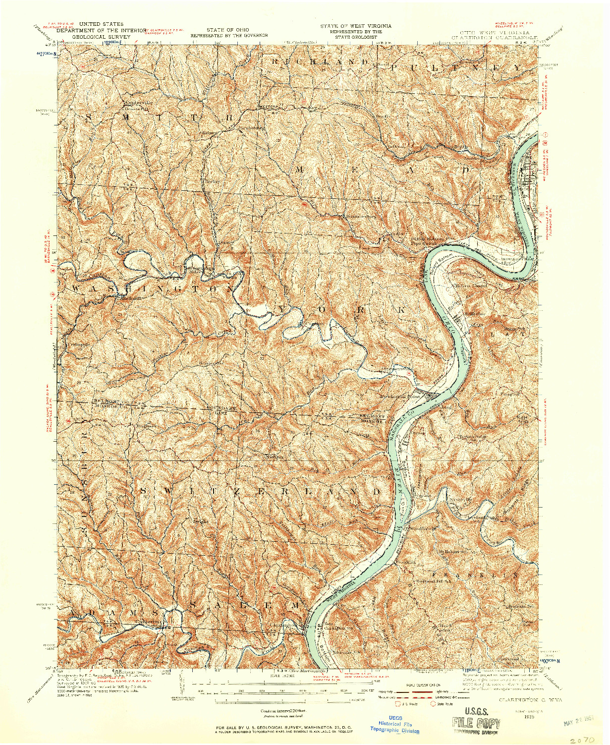 USGS 1:62500-SCALE QUADRANGLE FOR CLARINGTON, OH 1935
