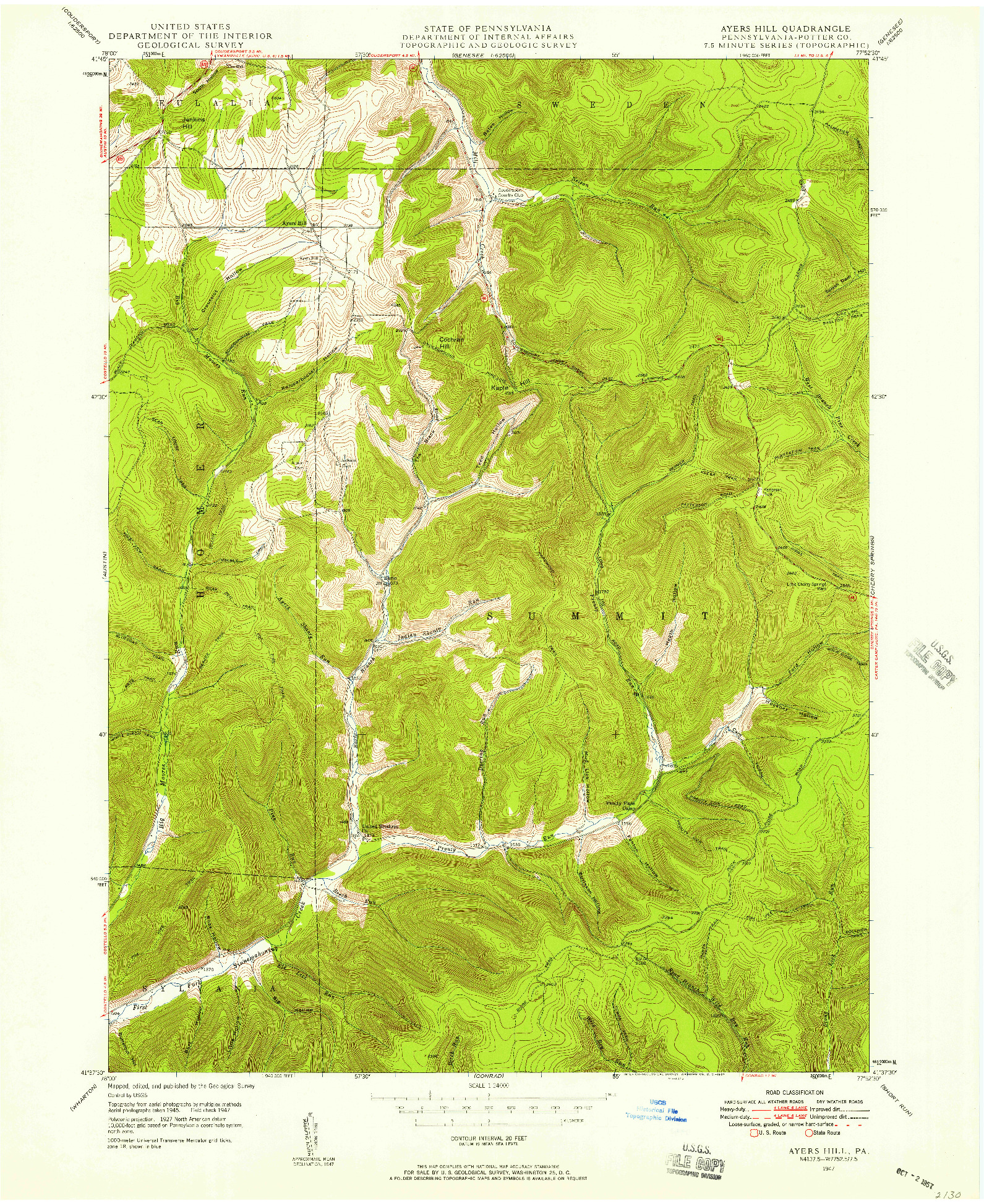 USGS 1:24000-SCALE QUADRANGLE FOR AYERS HILL, PA 1947