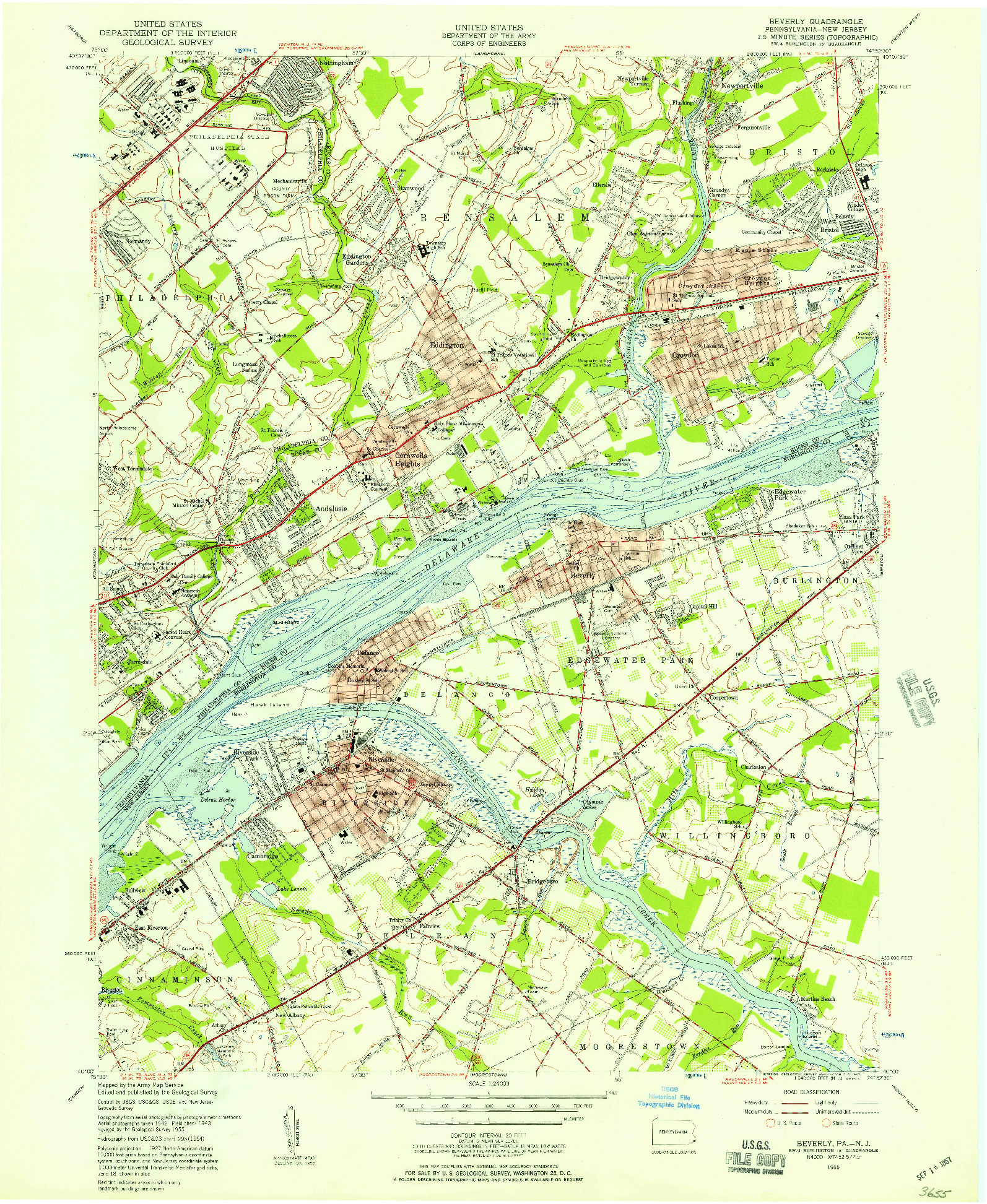 USGS 1:24000-SCALE QUADRANGLE FOR BEVERLY, PA 1955