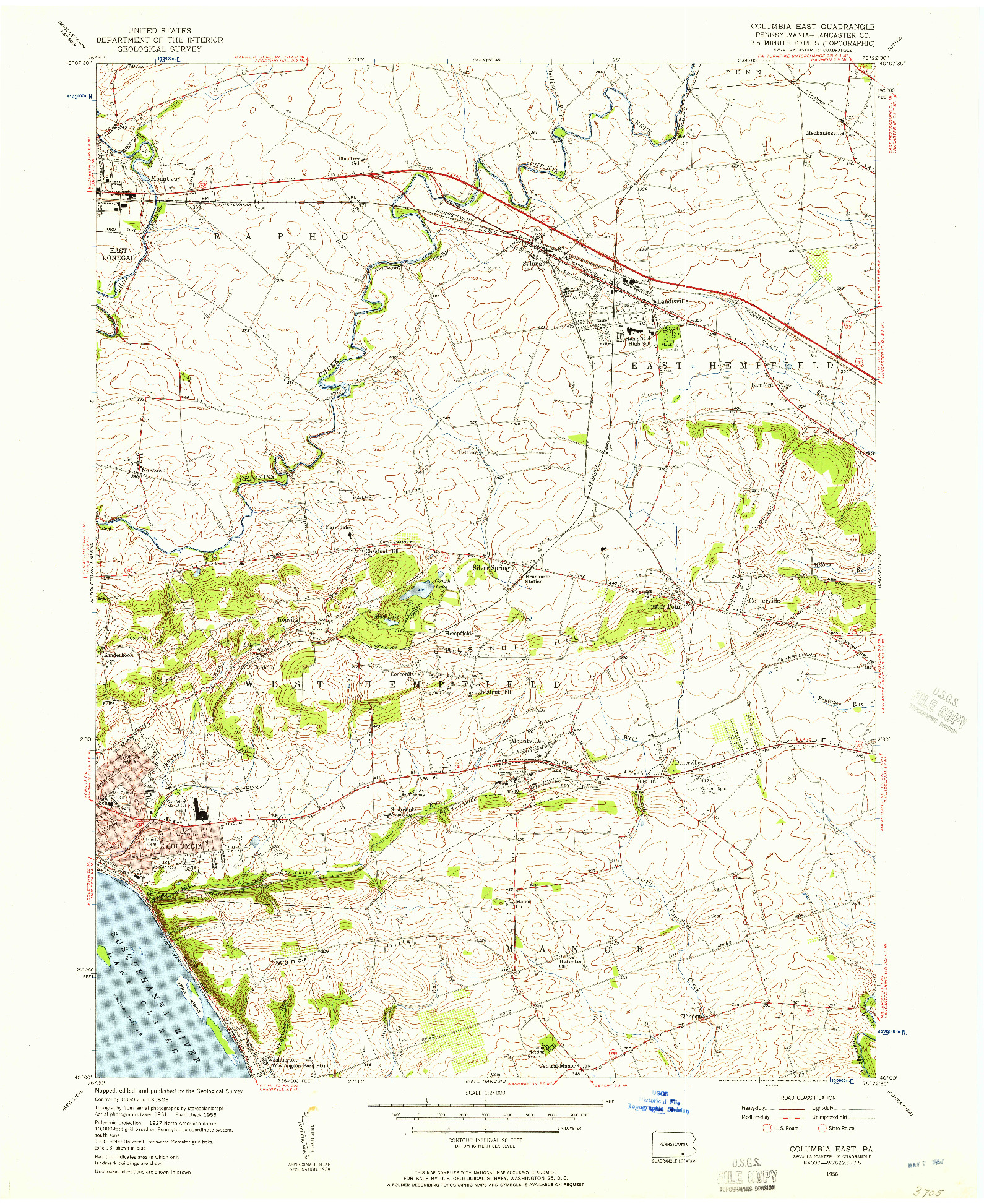 USGS 1:24000-SCALE QUADRANGLE FOR COLUMBIA EAST, PA 1956