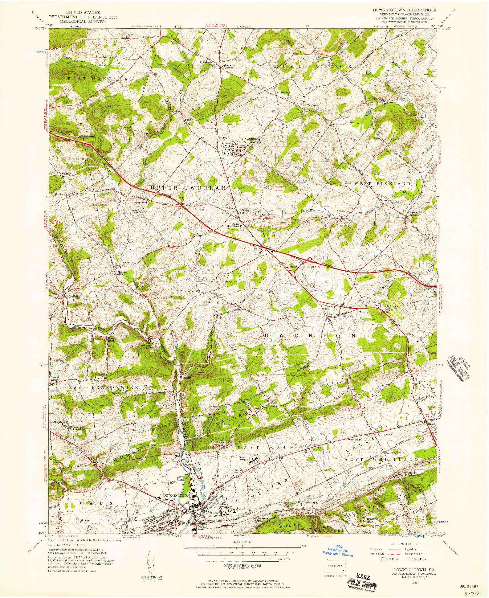 USGS 1:24000-SCALE QUADRANGLE FOR DOWNINGTOWN, PA 1956