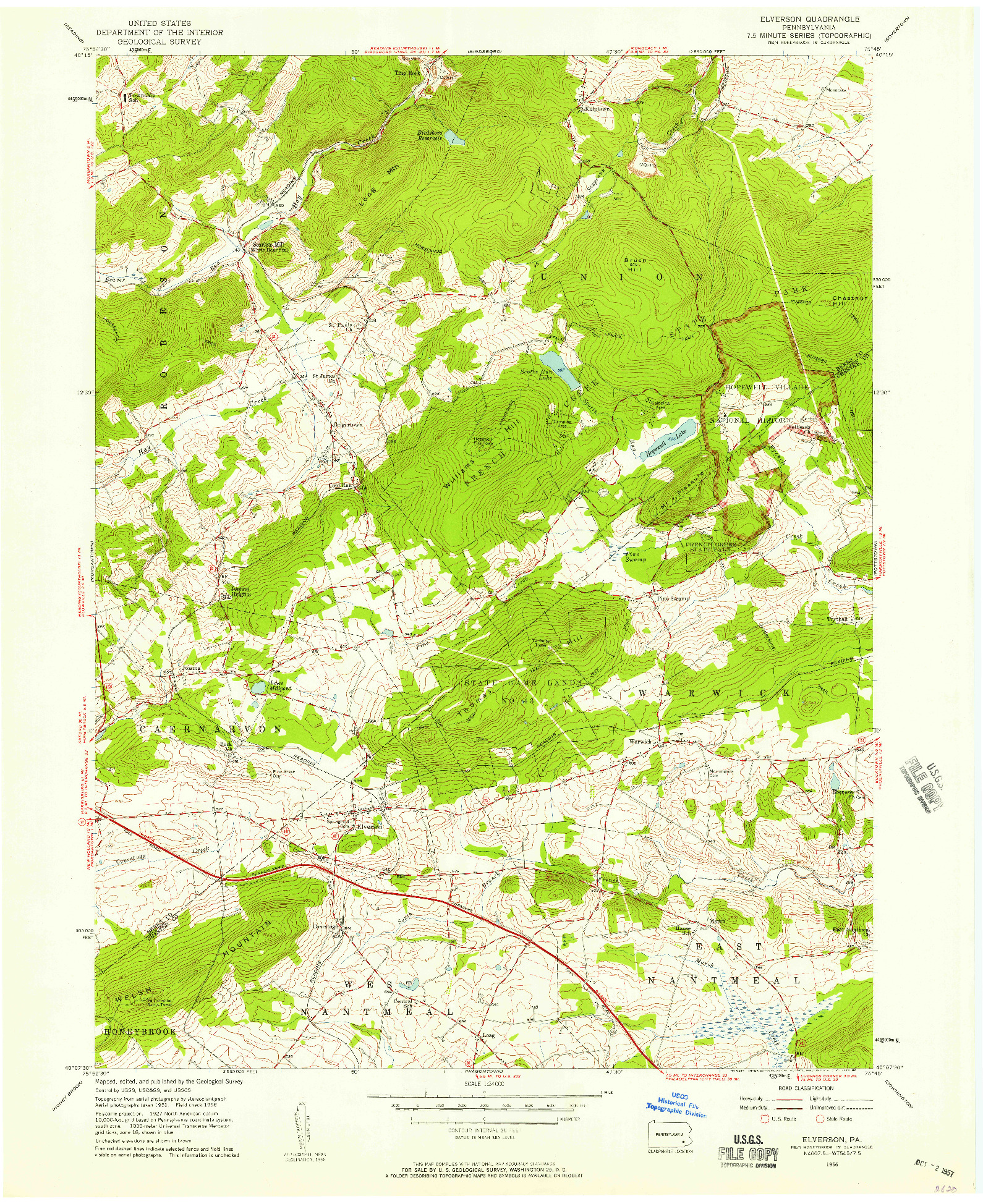 USGS 1:24000-SCALE QUADRANGLE FOR ELVERSON, PA 1956