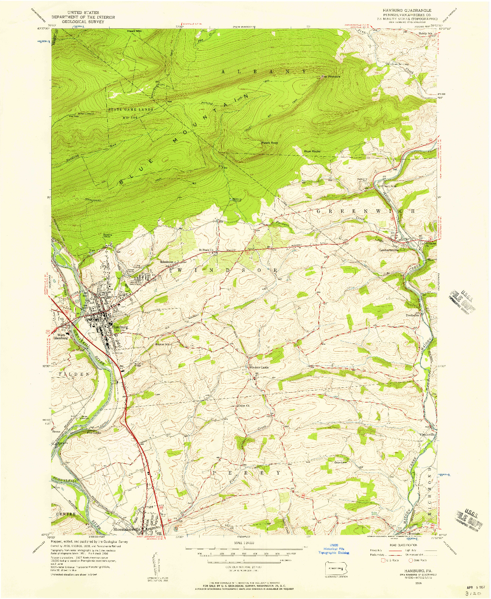 USGS 1:24000-SCALE QUADRANGLE FOR HAMBURG, PA 1956