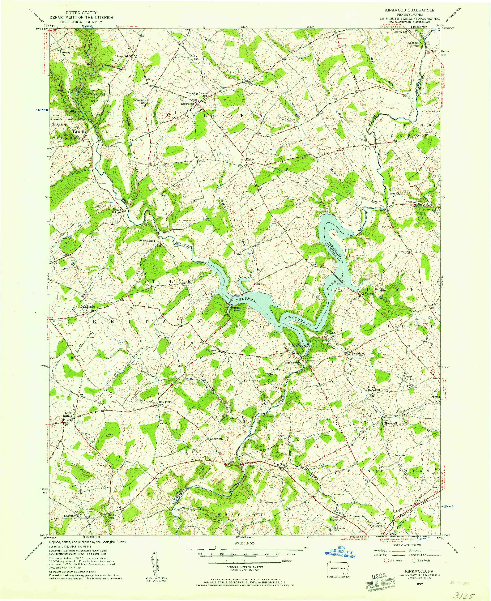 USGS 1:24000-SCALE QUADRANGLE FOR KIRKWOOD, PA 1955