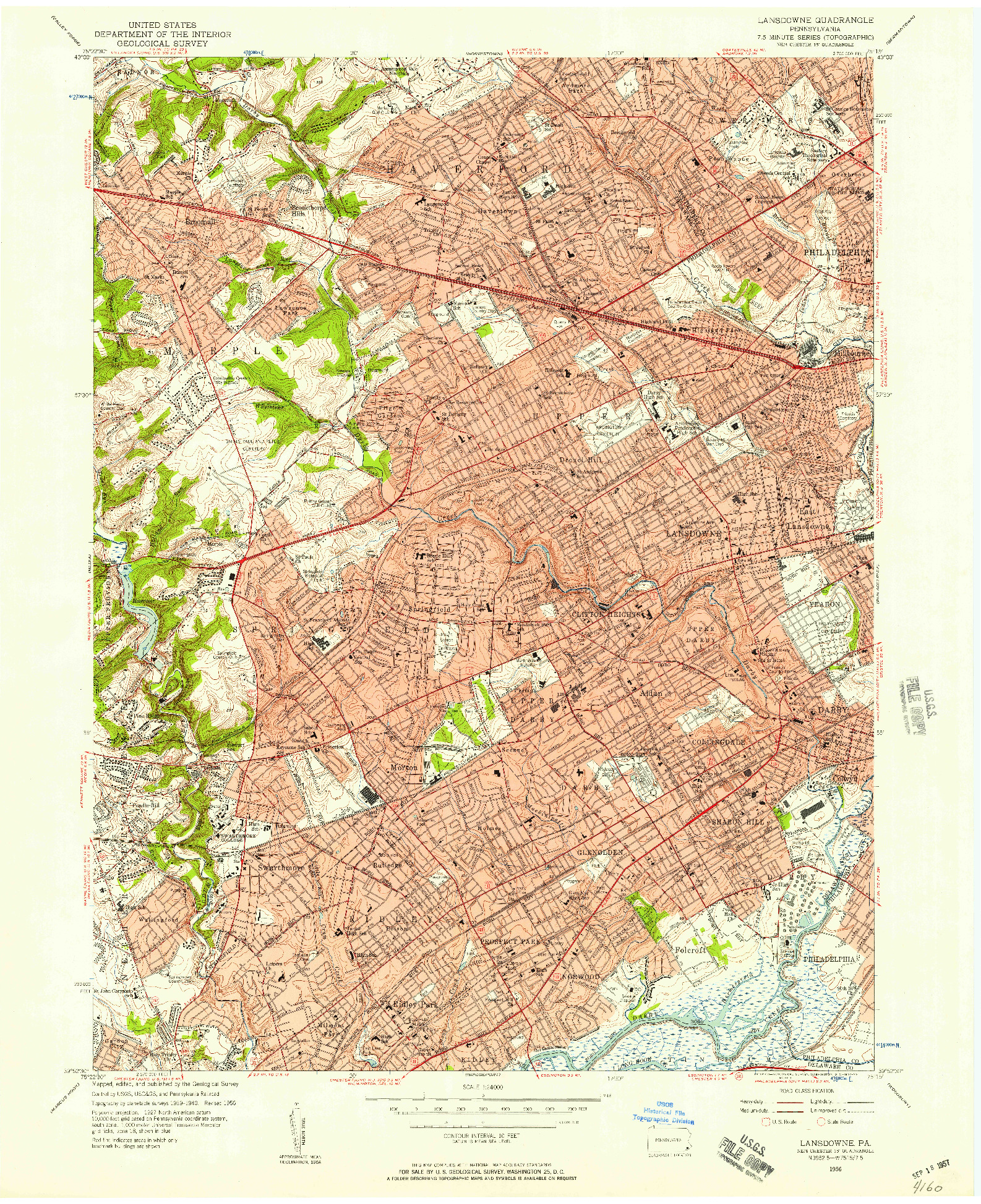USGS 1:24000-SCALE QUADRANGLE FOR LANSDOWNE, PA 1956