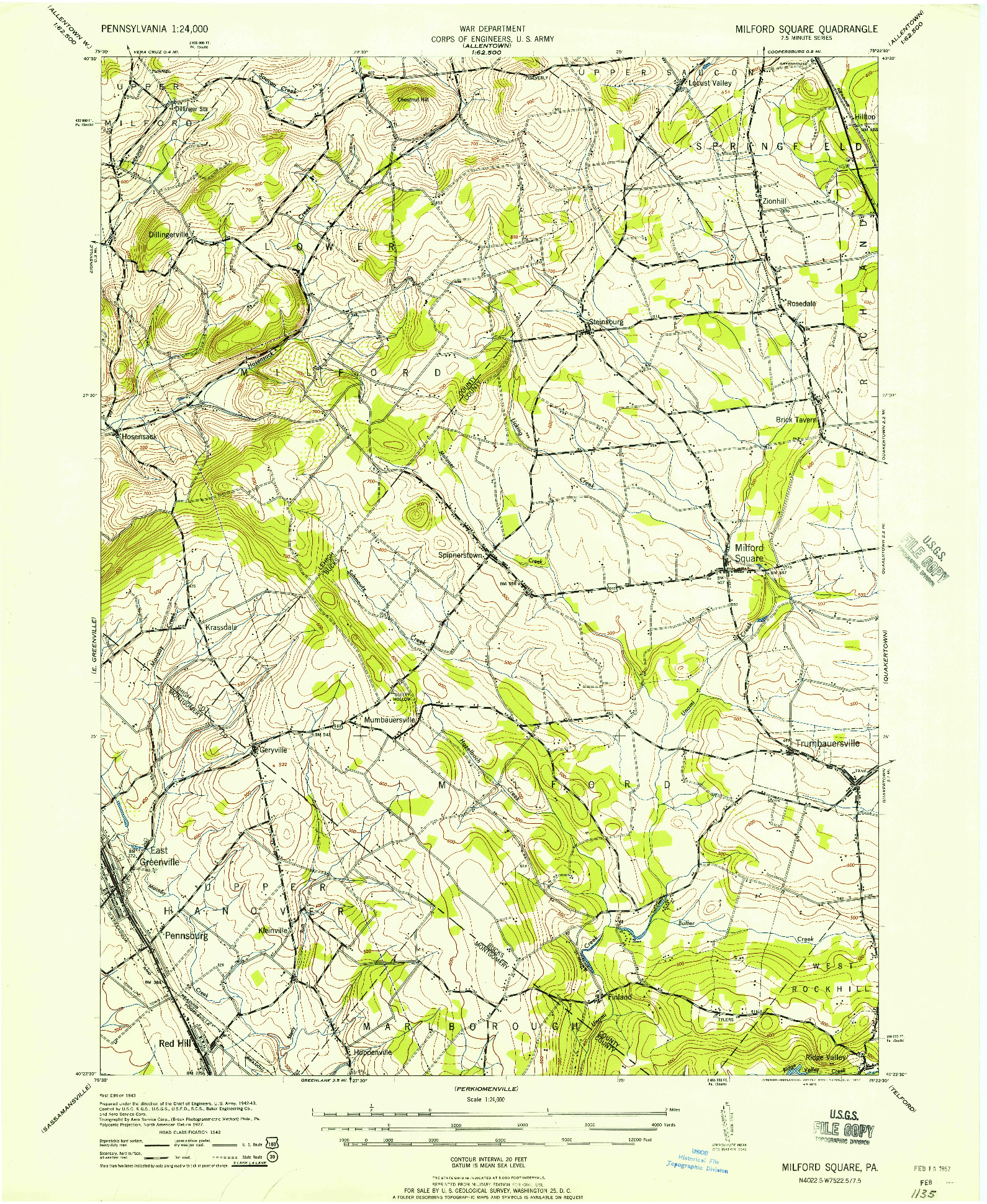 USGS 1:24000-SCALE QUADRANGLE FOR MILFORD SQUARE, PA 1943