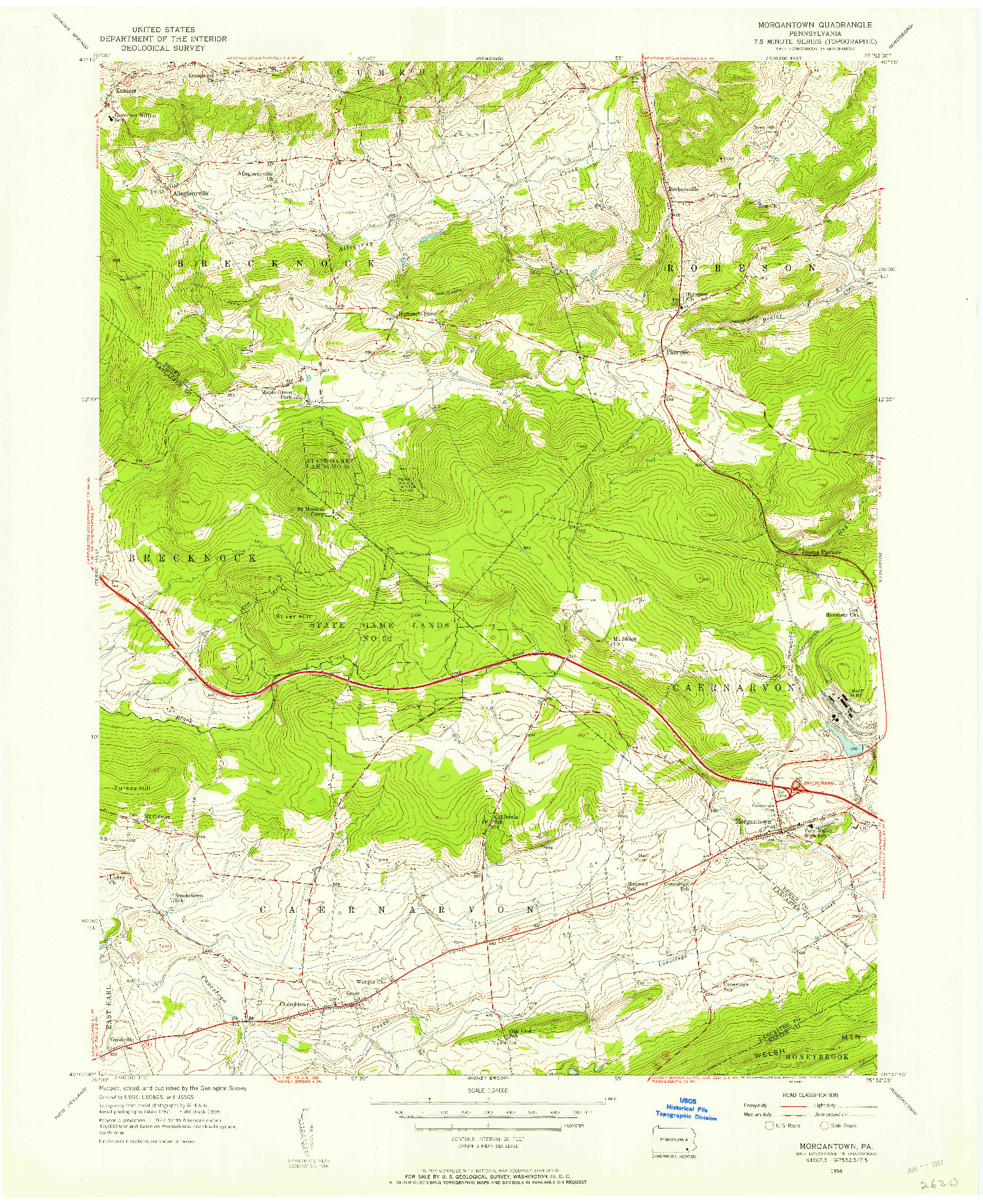 USGS 1:24000-SCALE QUADRANGLE FOR MORGANTOWN, PA 1956