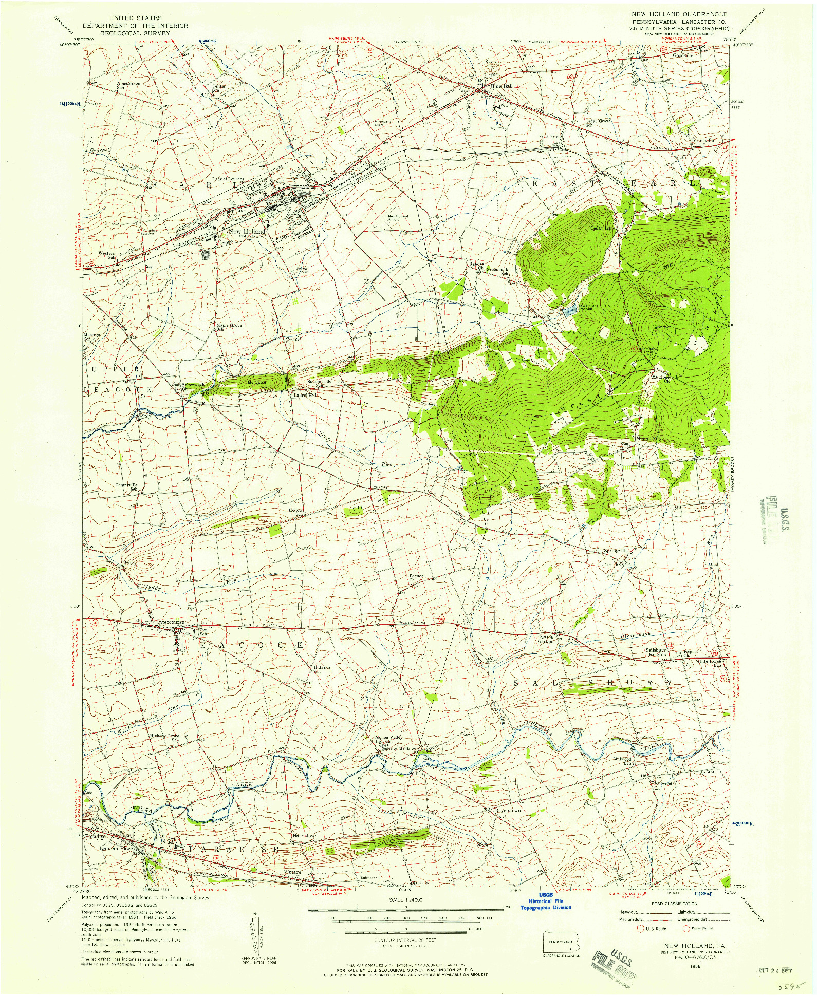 USGS 1:24000-SCALE QUADRANGLE FOR NEW HOLLAND, PA 1956
