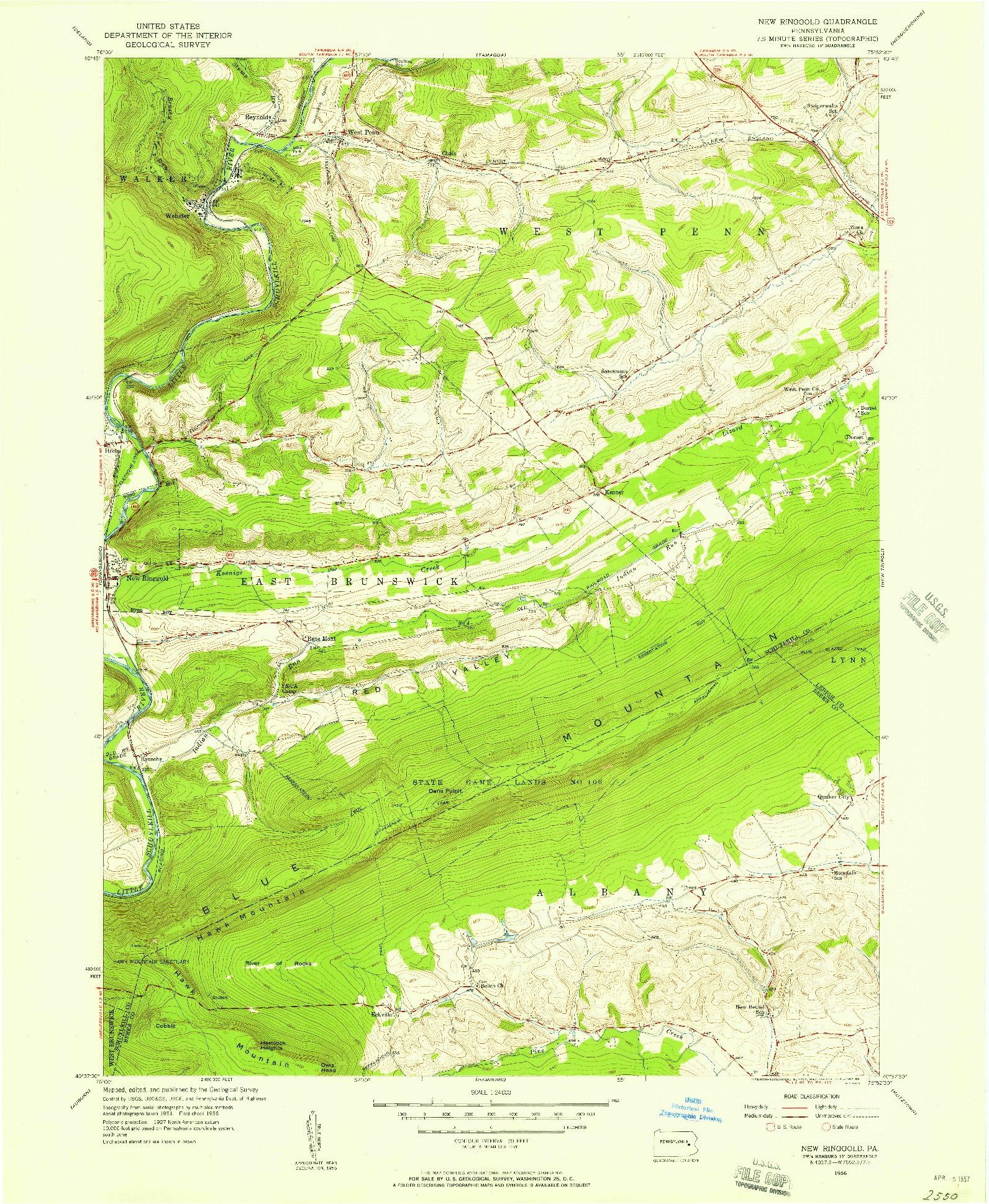 USGS 1:24000-SCALE QUADRANGLE FOR NEW RINGGOLD, PA 1956