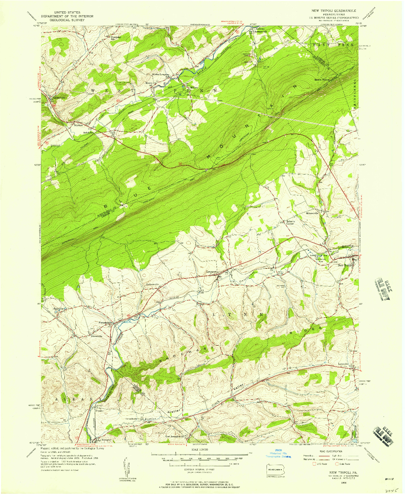 USGS 1:24000-SCALE QUADRANGLE FOR NEW TRIPOLI, PA 1956