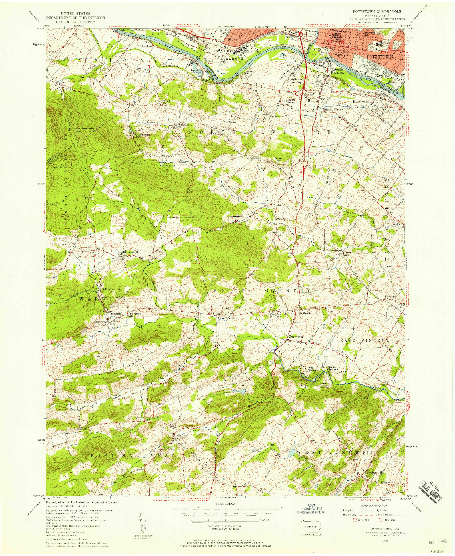 USGS 1:24000-SCALE QUADRANGLE FOR POTTSTOWN, PA 1956