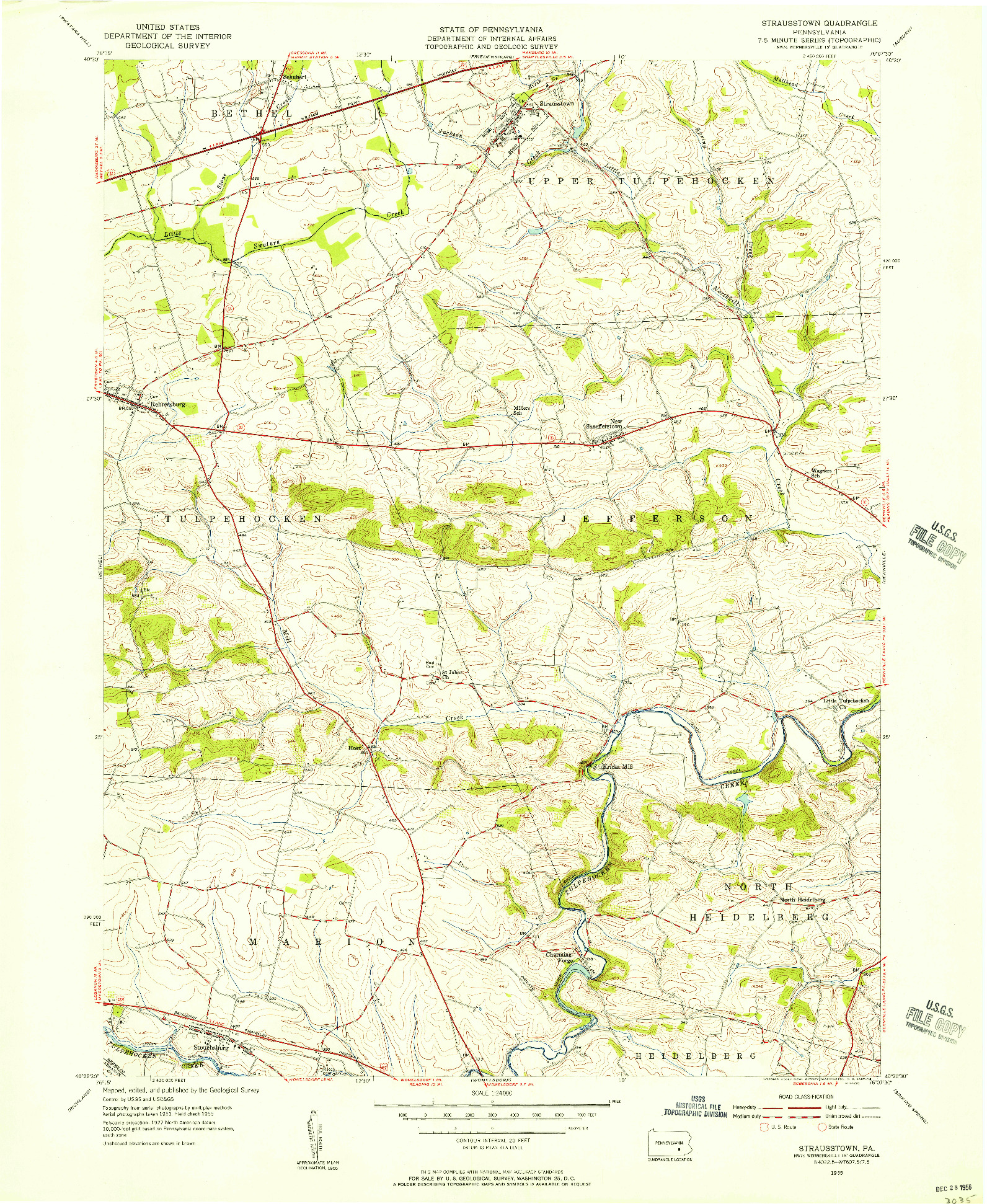 USGS 1:24000-SCALE QUADRANGLE FOR STRAUSSTOWN, PA 1955