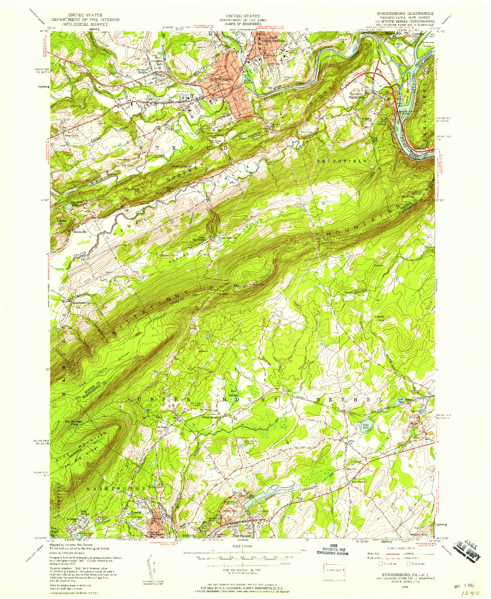 USGS 1:24000-SCALE QUADRANGLE FOR STROUDSBURG, PA 1955