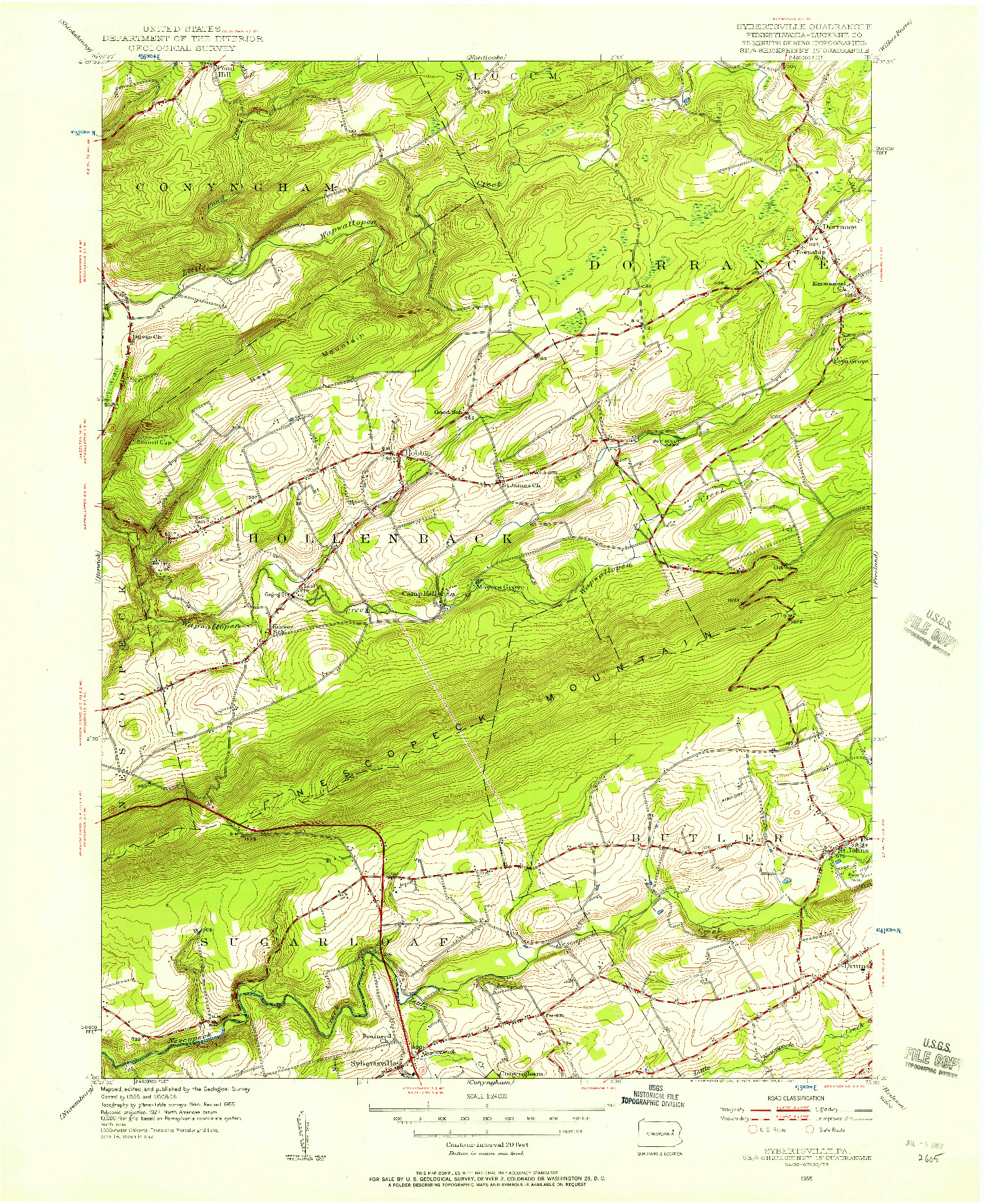 USGS 1:24000-SCALE QUADRANGLE FOR SYBERTSVILLE, PA 1955