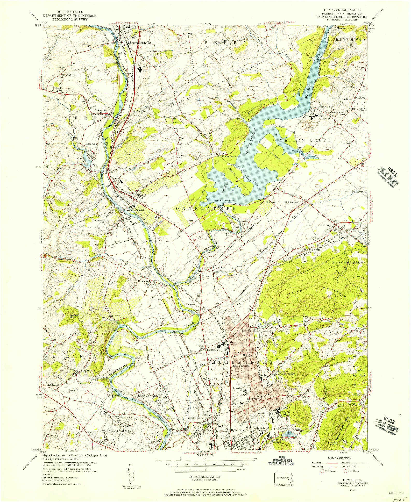 USGS 1:24000-SCALE QUADRANGLE FOR TEMPLE, PA 1956