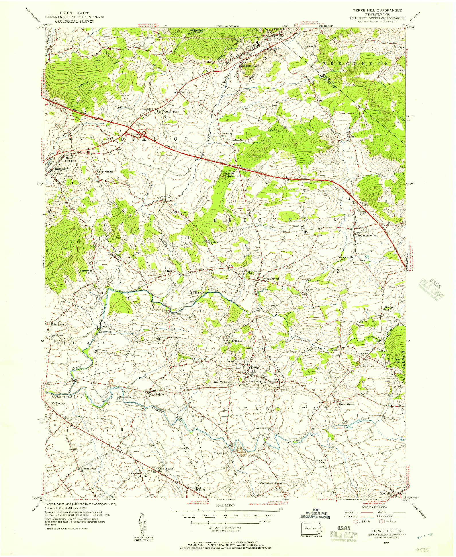 USGS 1:24000-SCALE QUADRANGLE FOR TERRE HILL, PA 1956