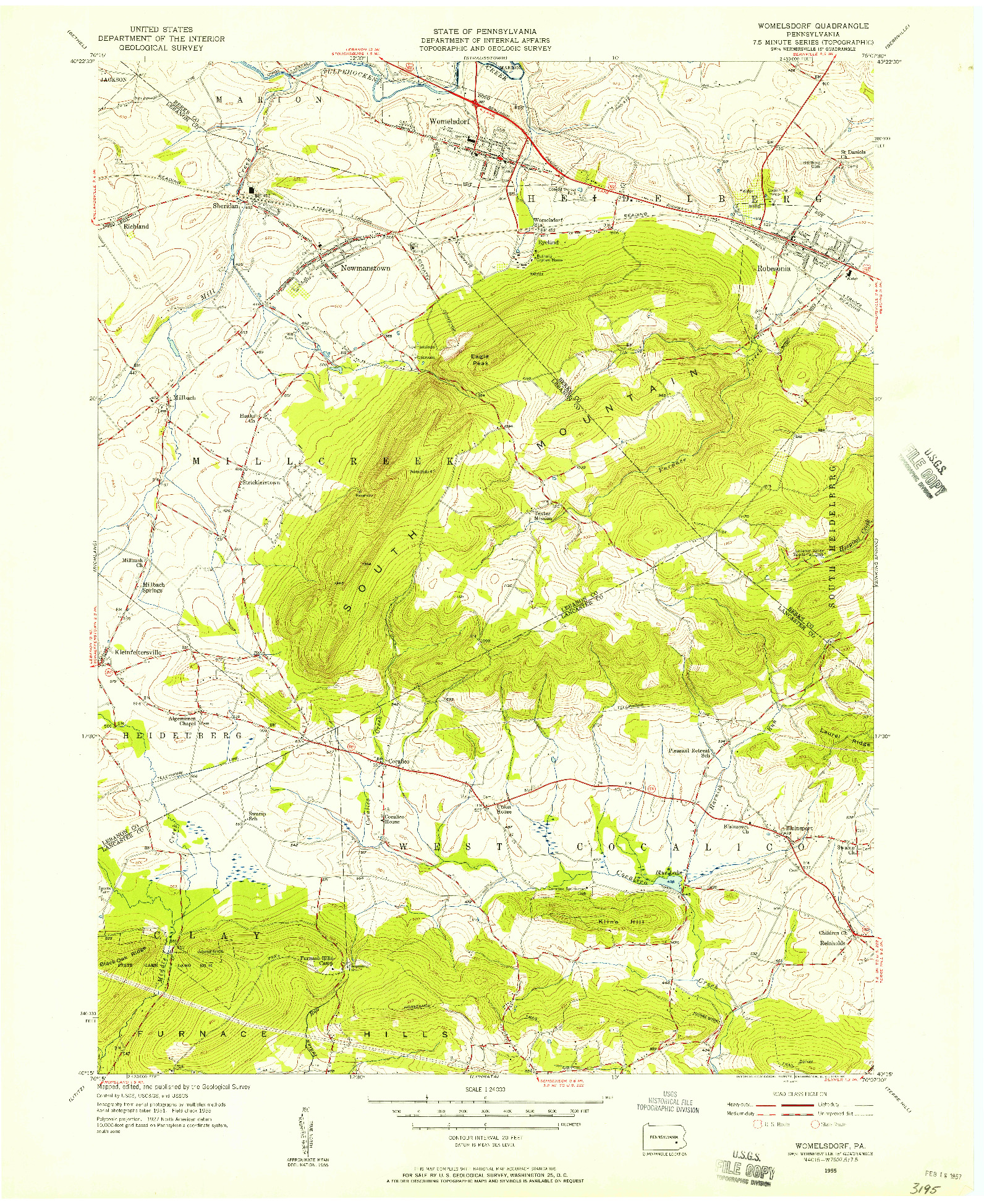 USGS 1:24000-SCALE QUADRANGLE FOR WOMELSDORF, PA 1955