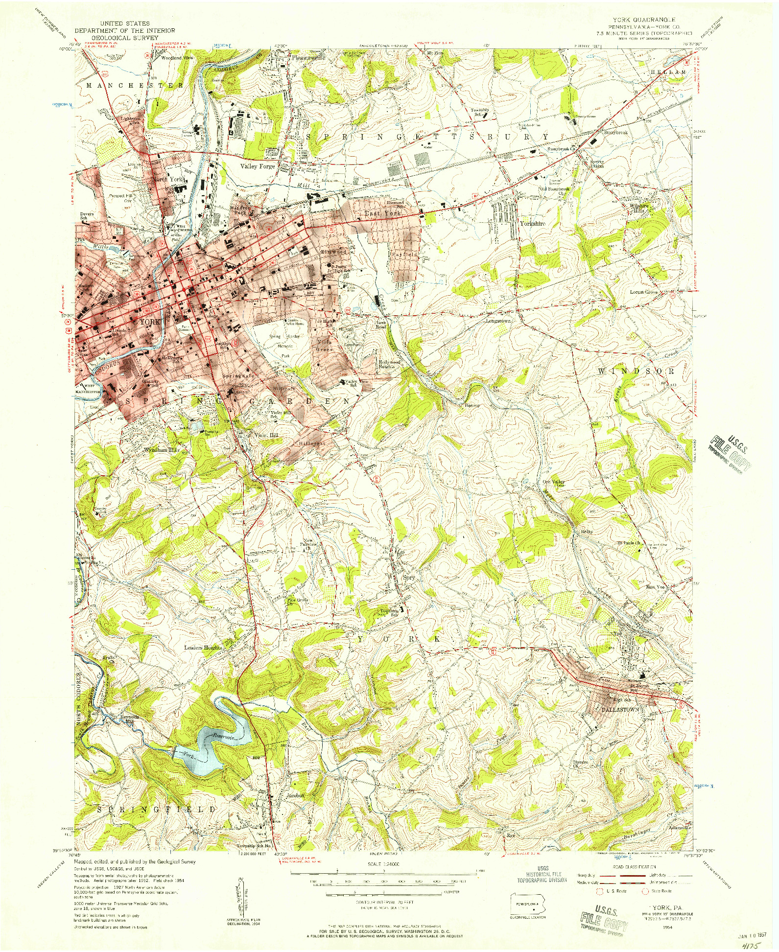 USGS 1:24000-SCALE QUADRANGLE FOR YORK, PA 1954