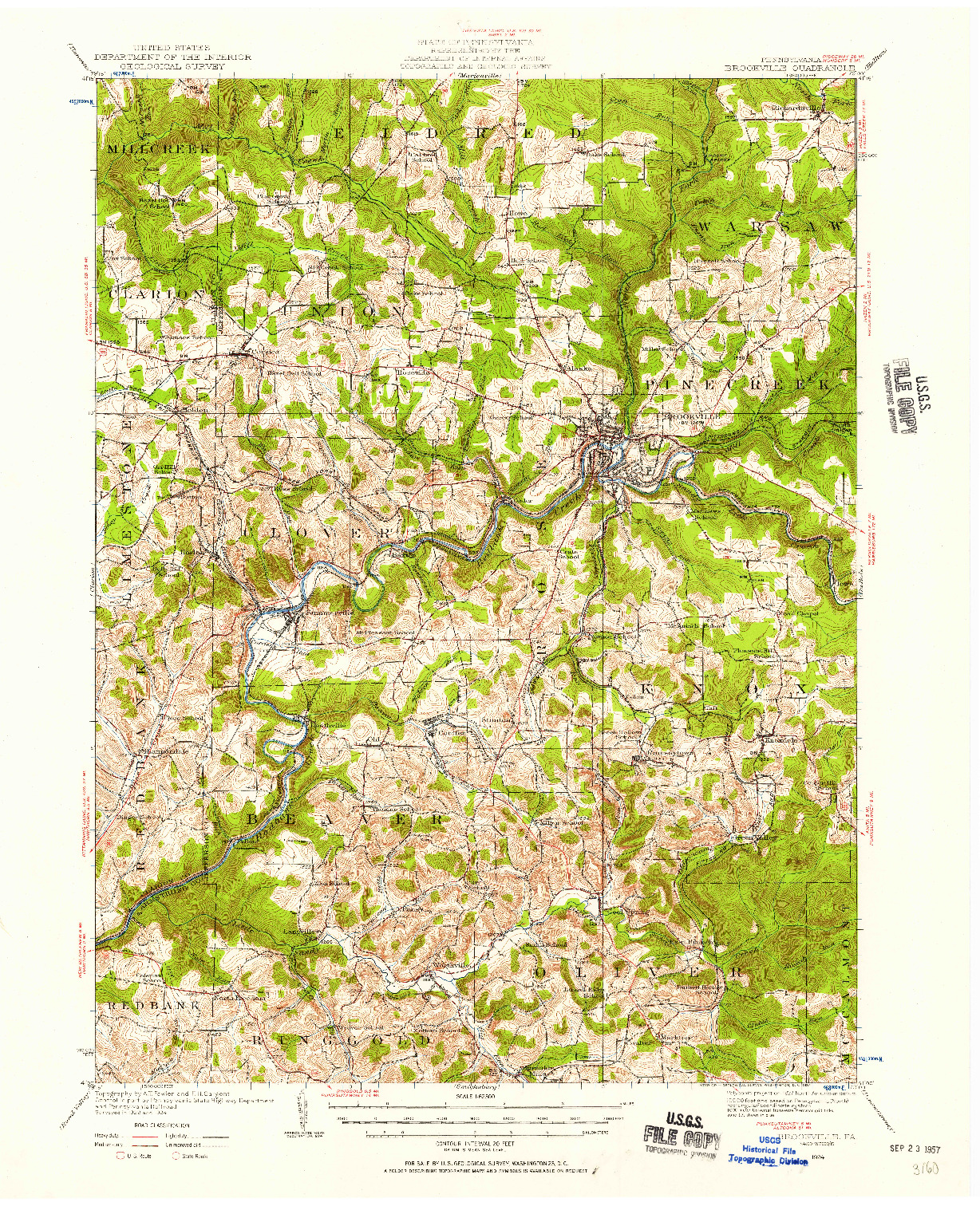 USGS 1:62500-SCALE QUADRANGLE FOR BROOKVILLE, PA 1924