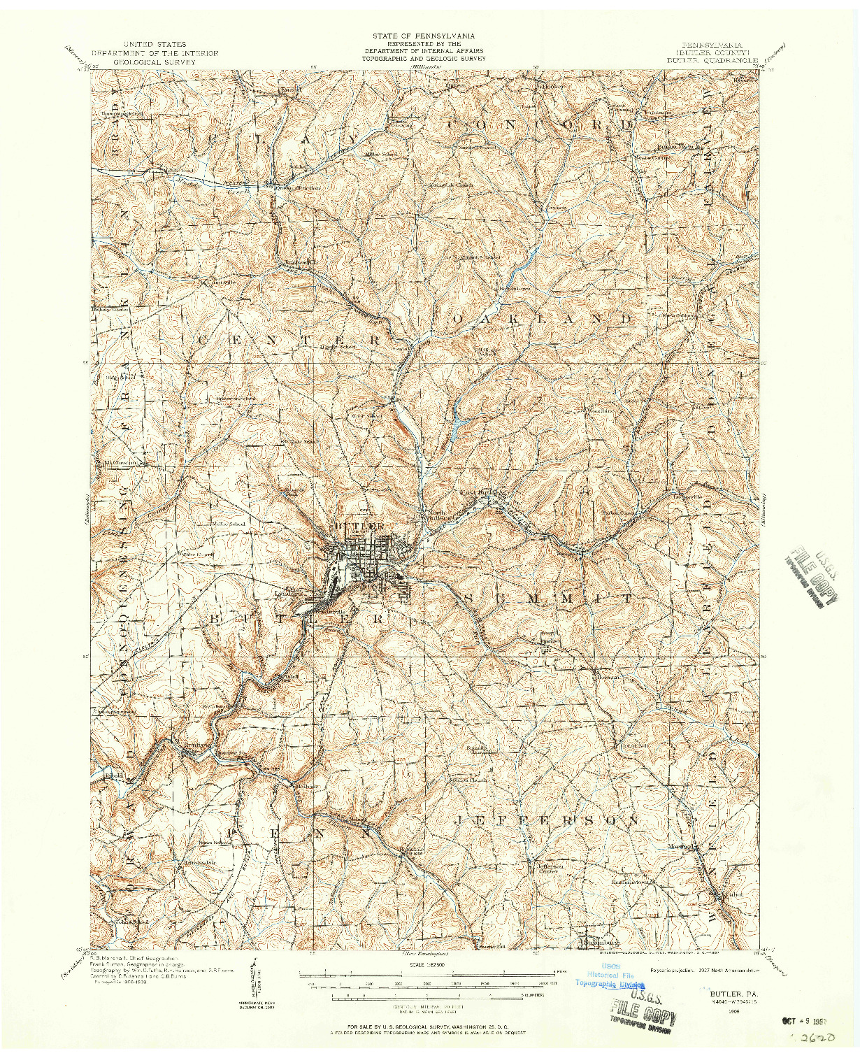 USGS 1:62500-SCALE QUADRANGLE FOR BUTLER, PA 1909