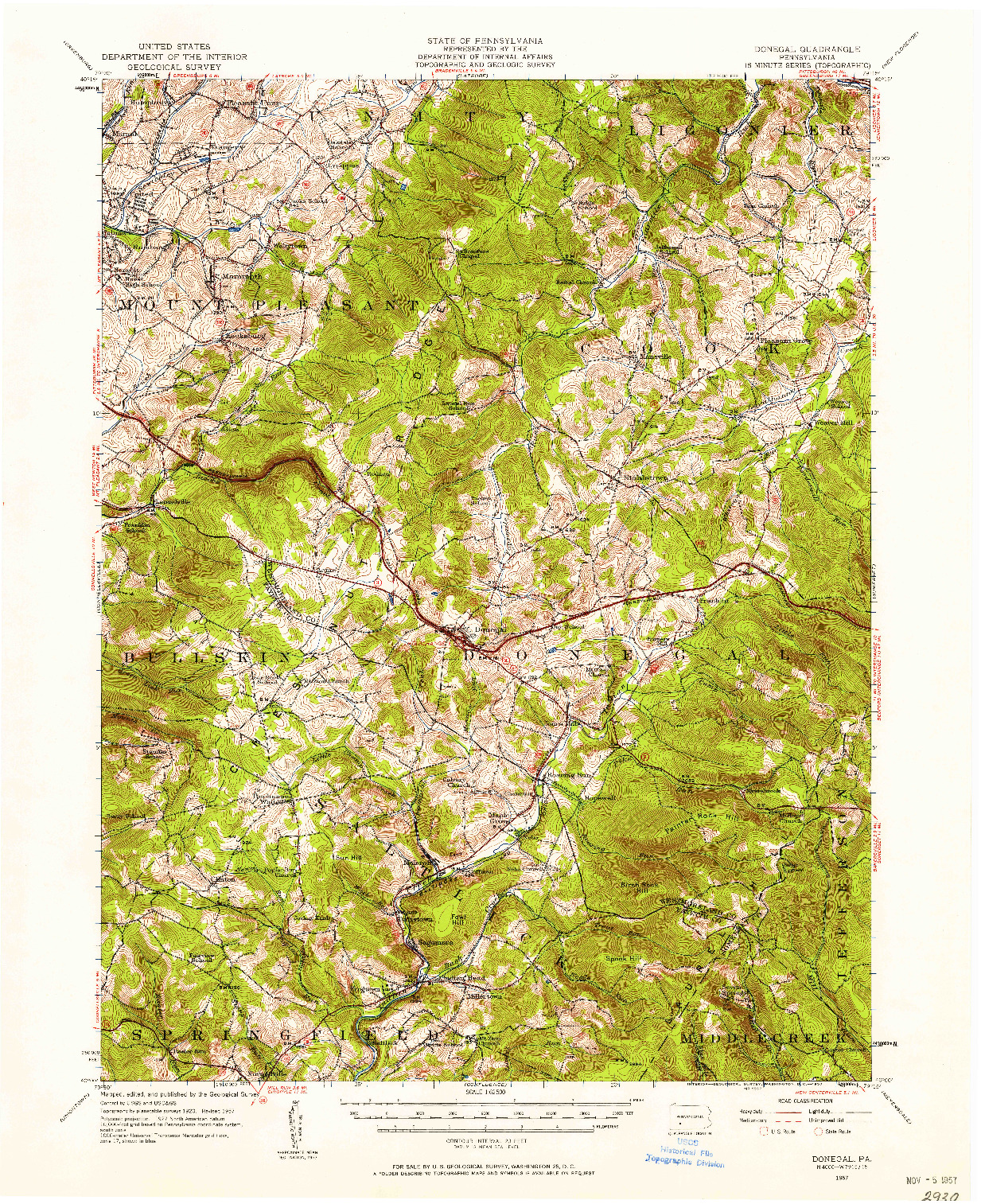 USGS 1:62500-SCALE QUADRANGLE FOR DONEGAL, PA 1957