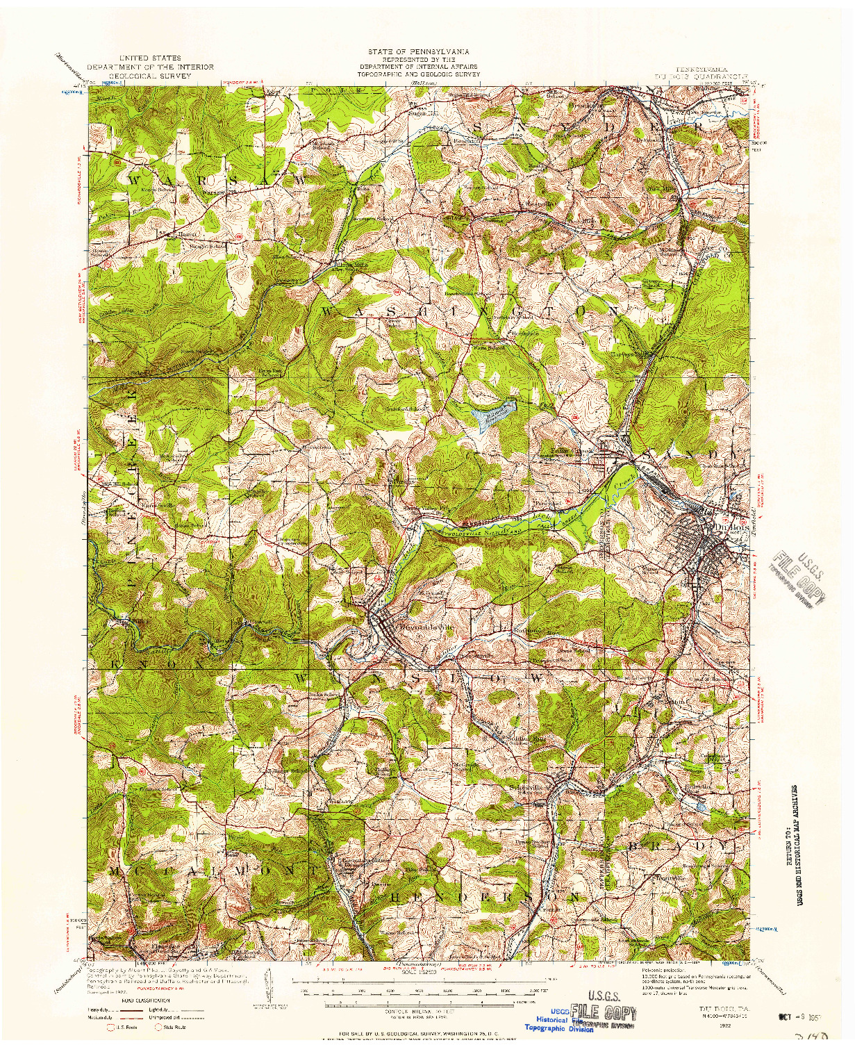 USGS 1:62500-SCALE QUADRANGLE FOR DU BOIS, PA 1922