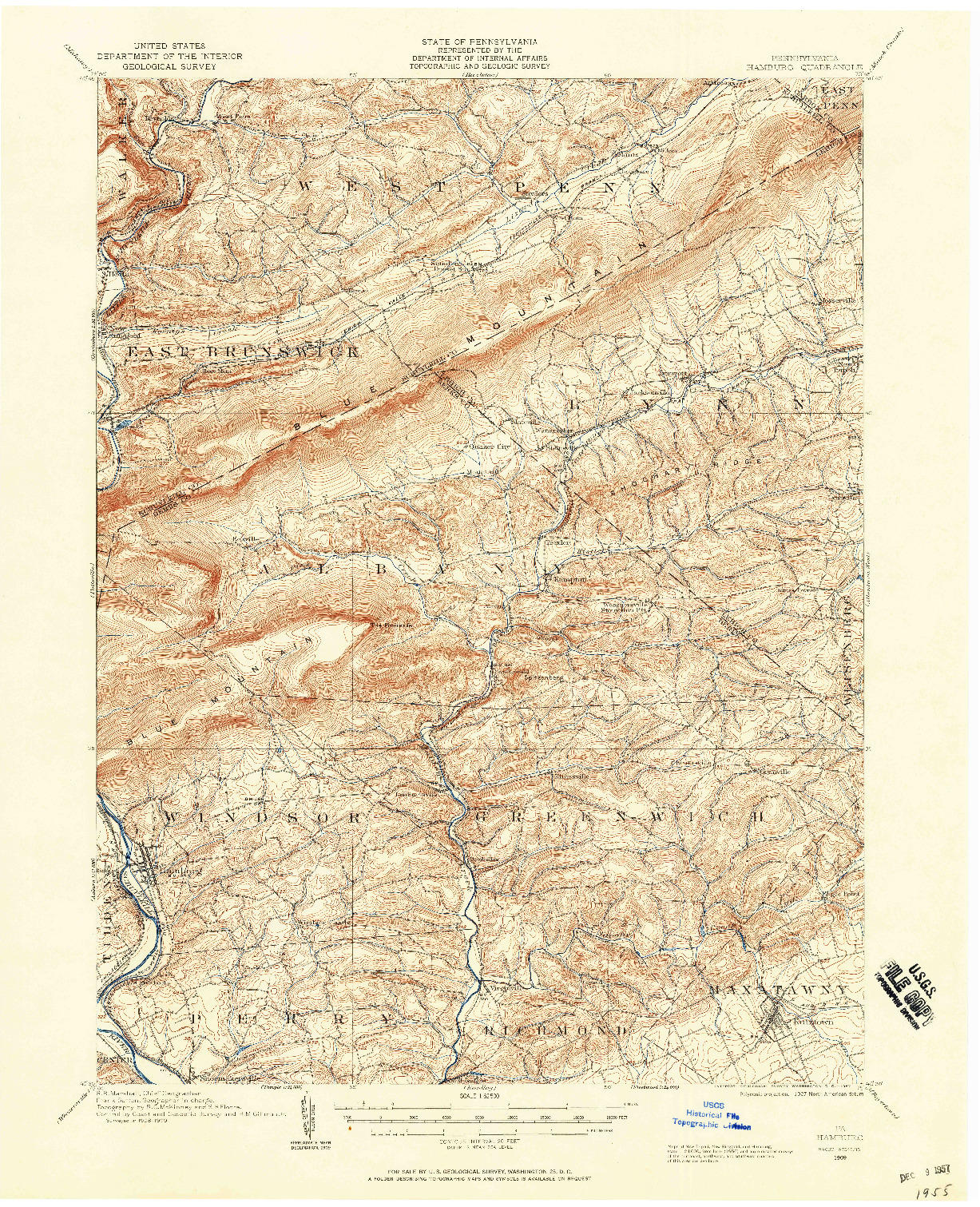 USGS 1:62500-SCALE QUADRANGLE FOR HAMBURG, PA 1909