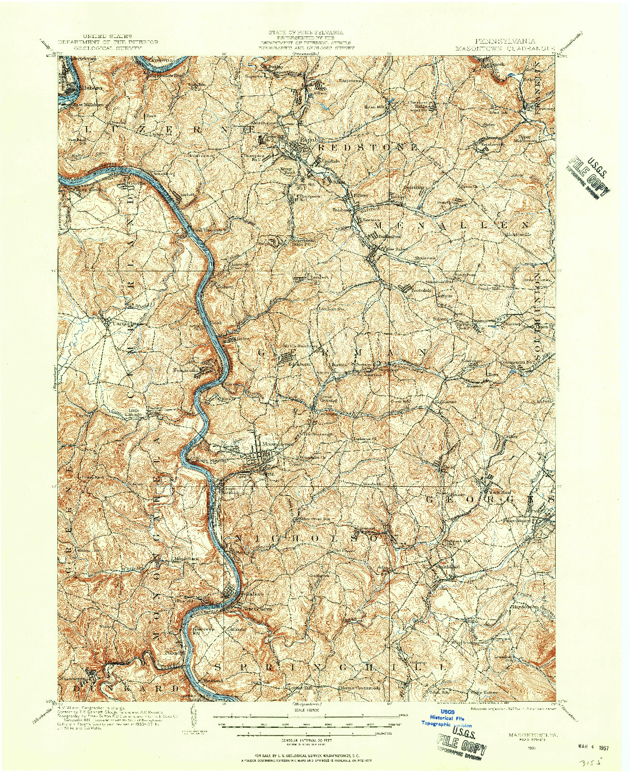 USGS 1:62500-SCALE QUADRANGLE FOR MASONTOWN, PA 1931