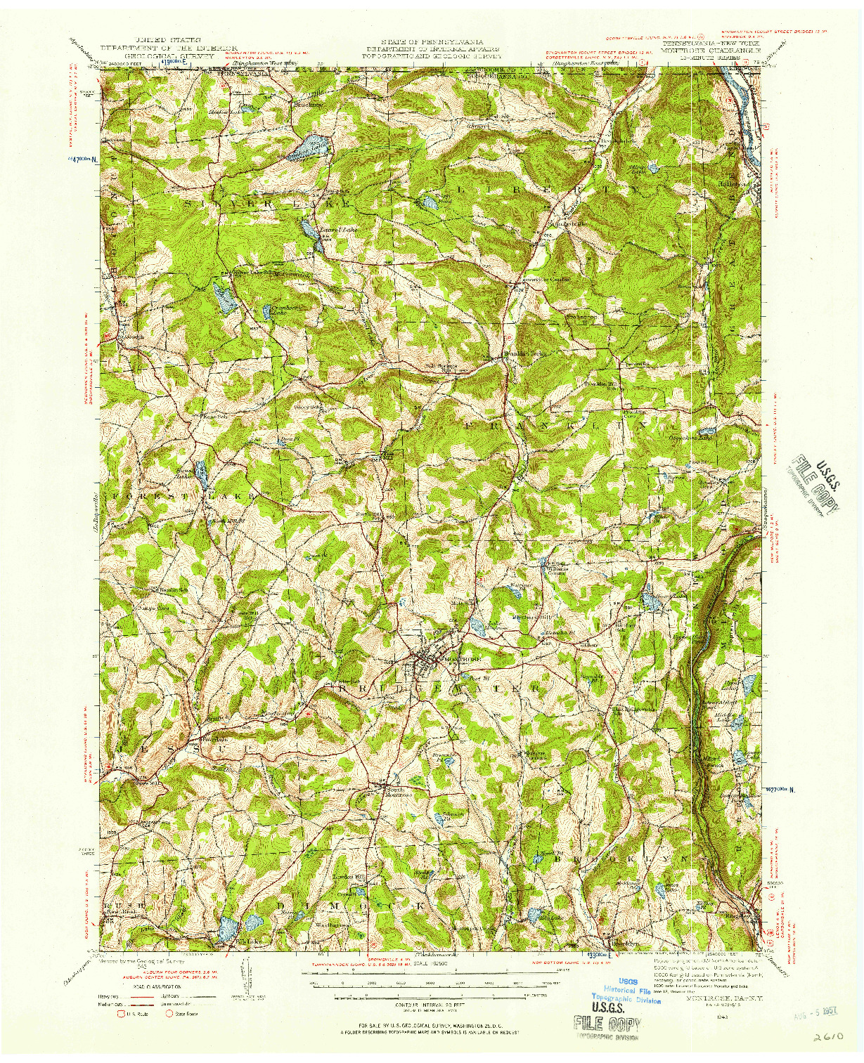 USGS 1:62500-SCALE QUADRANGLE FOR MONTROSE, PA 1943