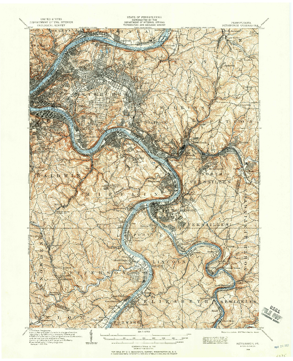 USGS 1:62500-SCALE QUADRANGLE FOR PITTSBURGH, PA 1904