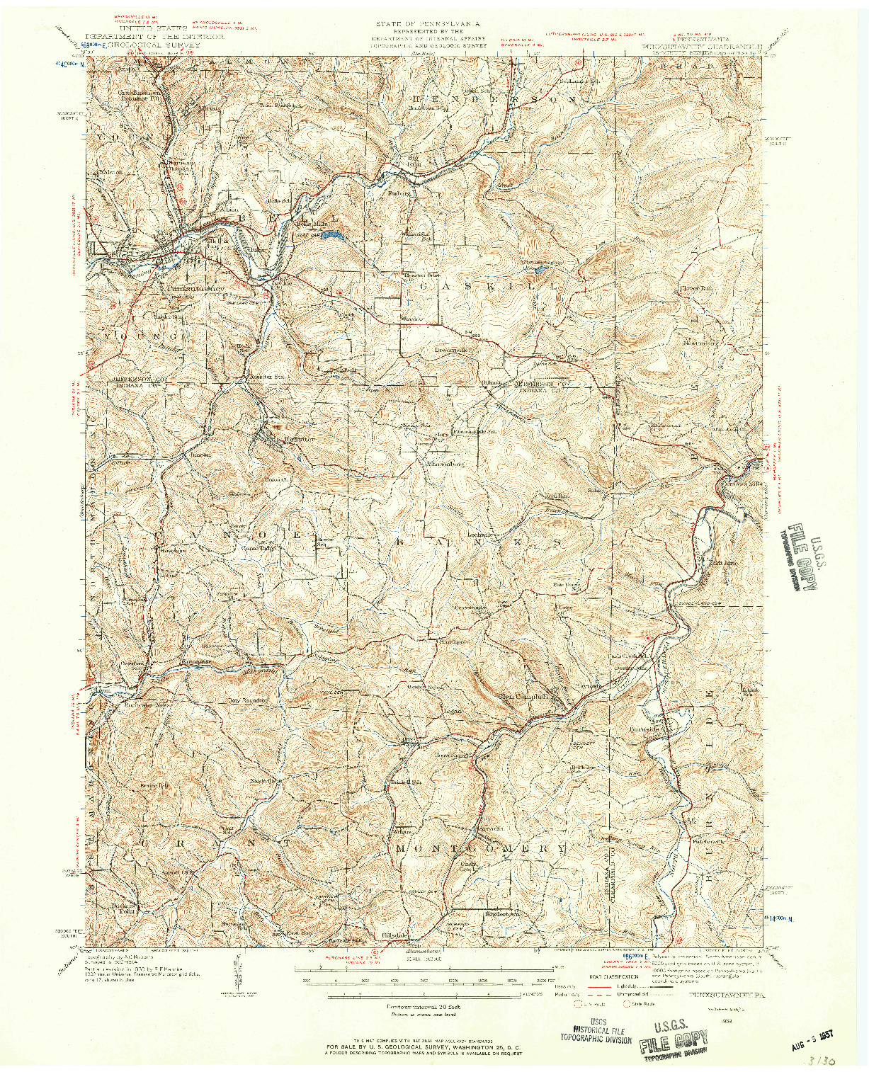 USGS 1:62500-SCALE QUADRANGLE FOR PUNXSUTAWNEY, PA 1939