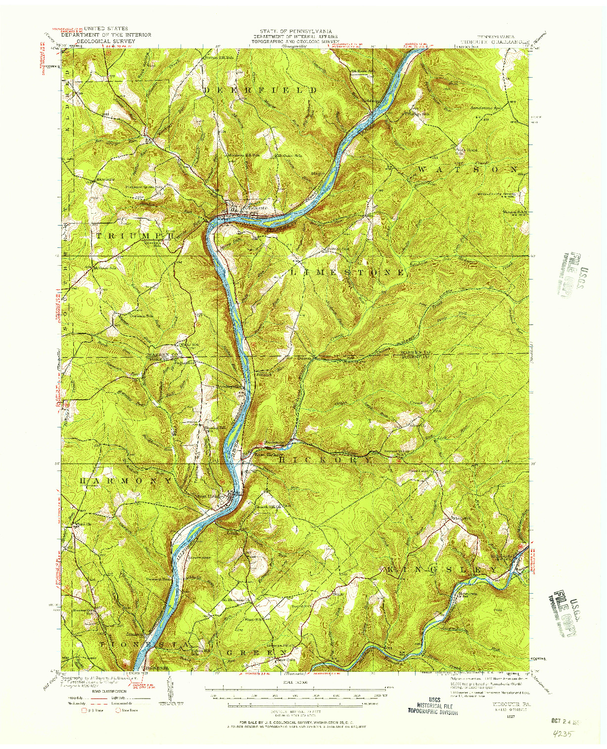 USGS 1:62500-SCALE QUADRANGLE FOR TIDIOUTE, PA 1927