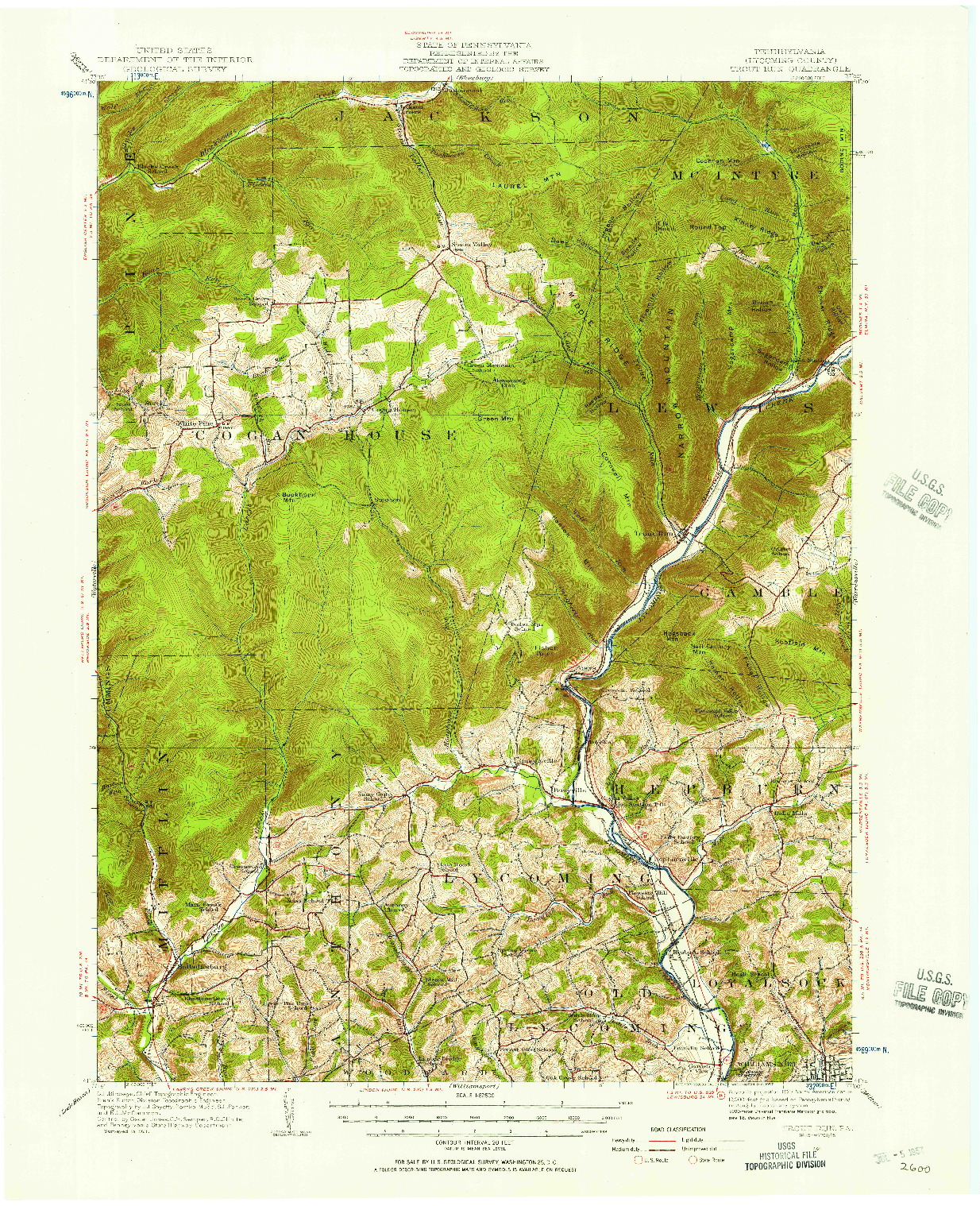 USGS 1:62500-SCALE QUADRANGLE FOR TROUT RUN, PA 1921