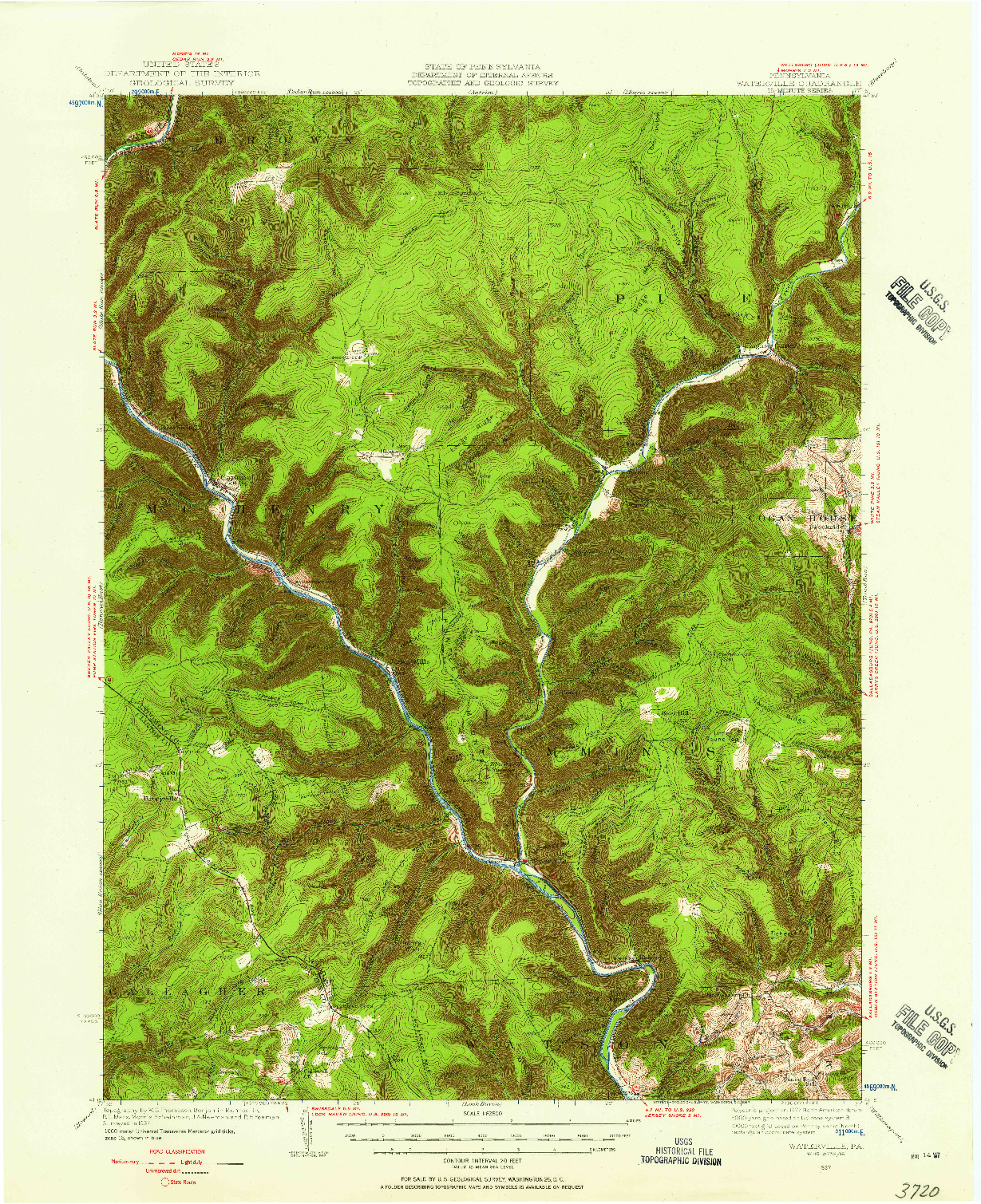 USGS 1:62500-SCALE QUADRANGLE FOR WATERVILLE, PA 1937