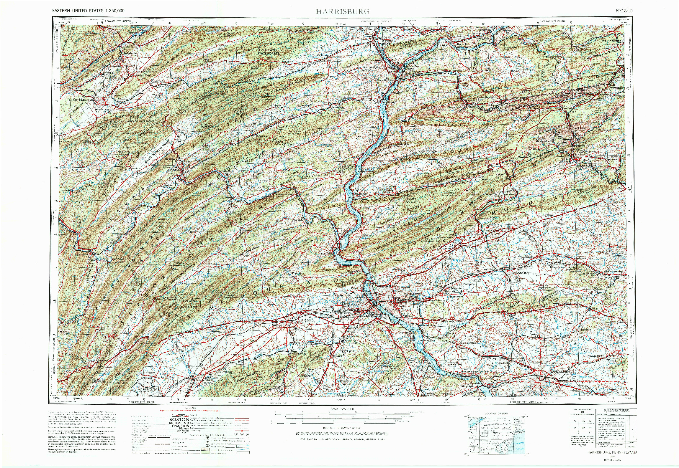 USGS 1:250000-SCALE QUADRANGLE FOR HARRISBURG, PA 1957