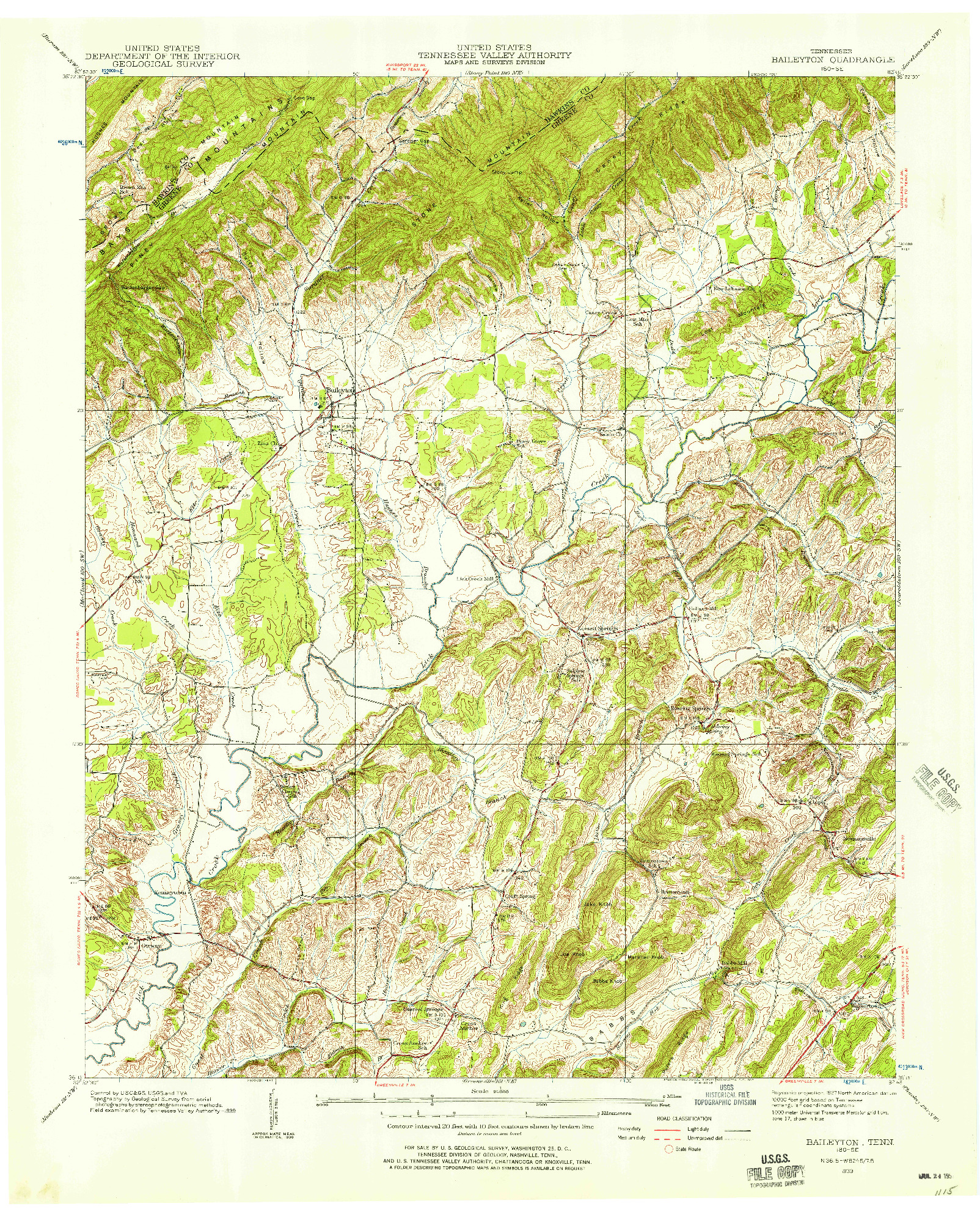 USGS 1:24000-SCALE QUADRANGLE FOR BAILEYTON, TN 1939