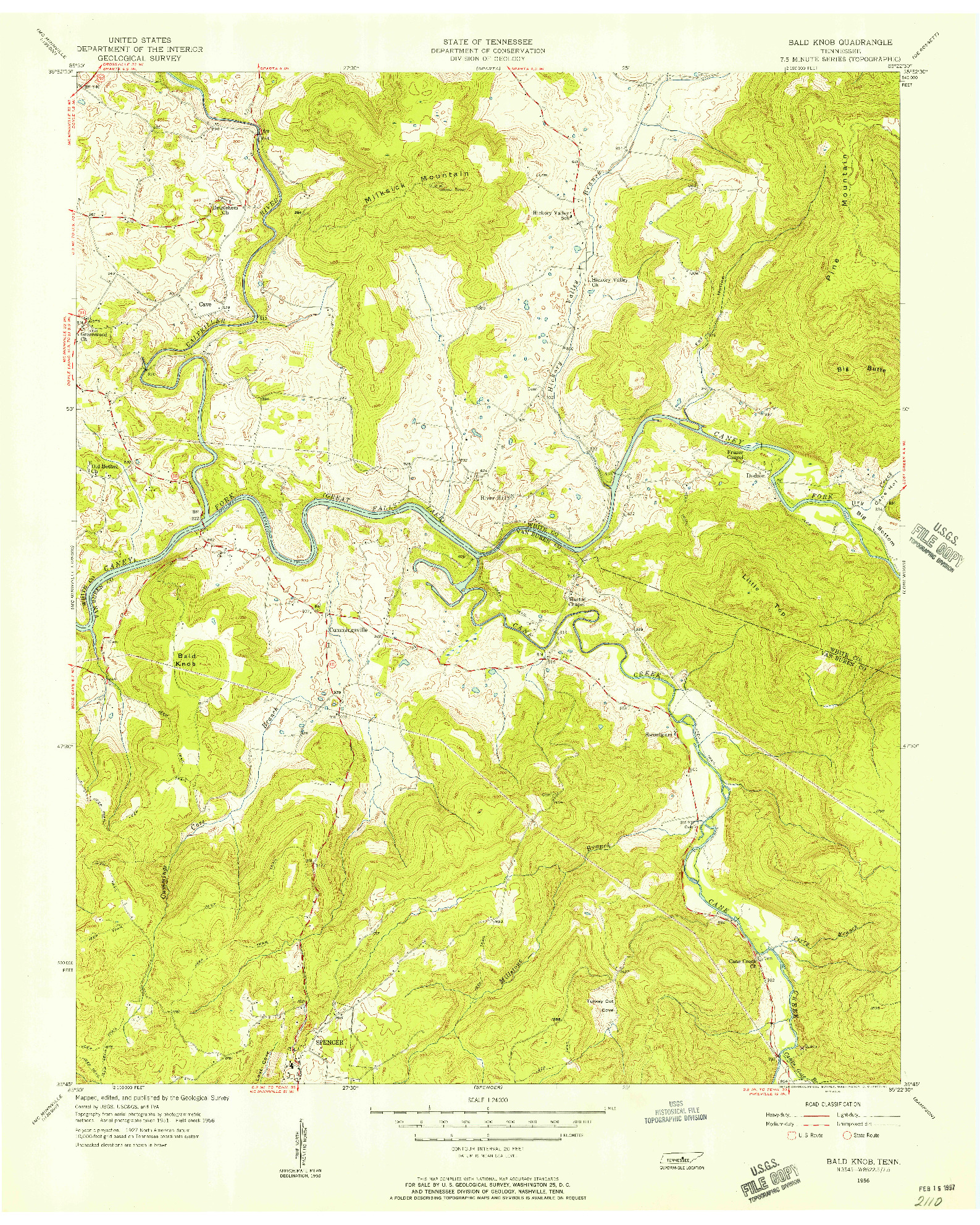 USGS 1:24000-SCALE QUADRANGLE FOR BALD KNOB, TN 1956