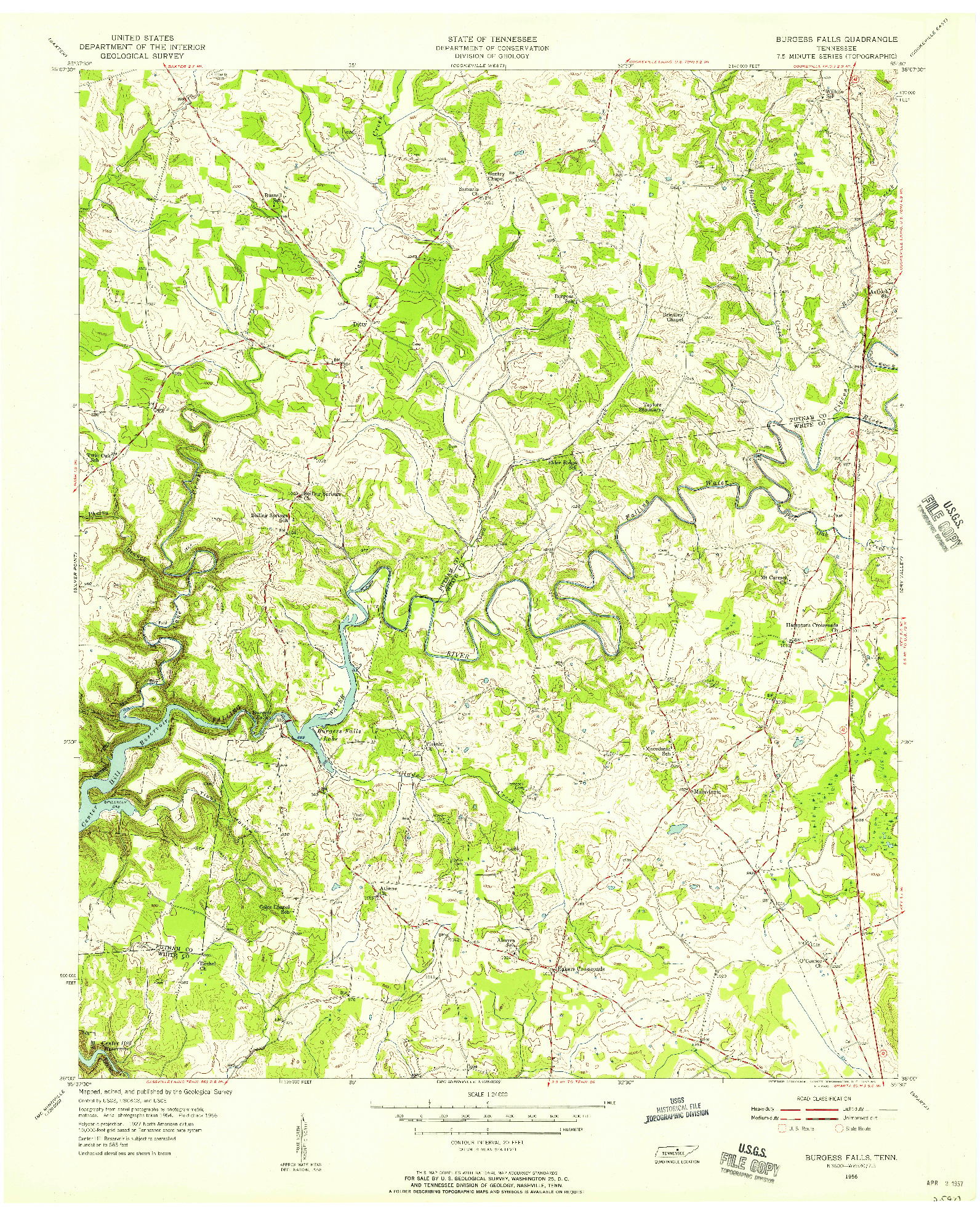 USGS 1:24000-SCALE QUADRANGLE FOR BURGESS FALLS, TN 1956