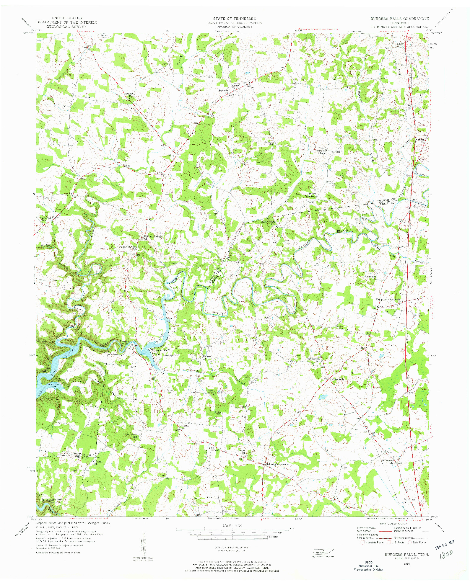 USGS 1:24000-SCALE QUADRANGLE FOR BURGESS FALLS, TN 1956