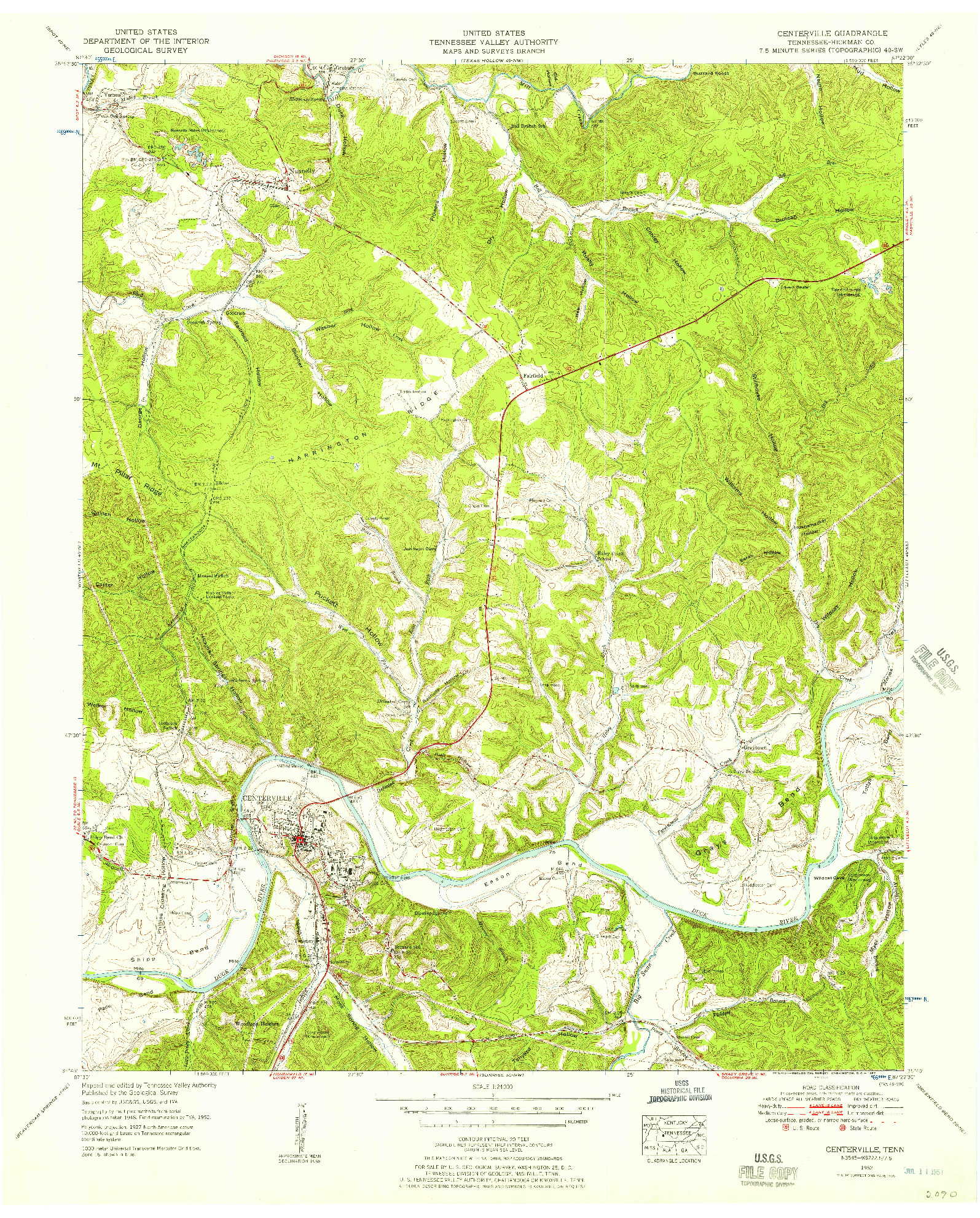 USGS 1:24000-SCALE QUADRANGLE FOR CENTERTOWN, TN 1952