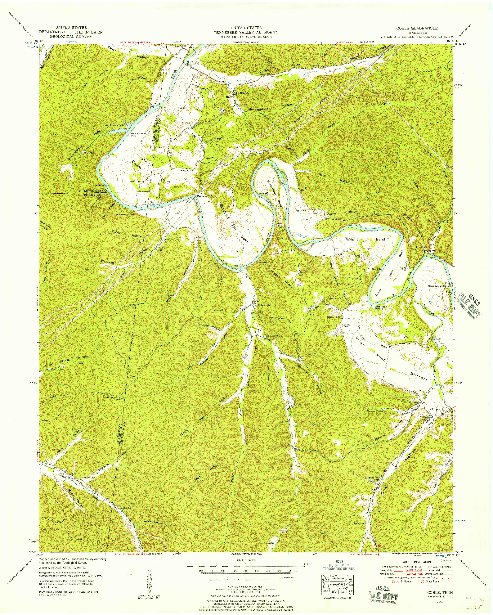 USGS 1:24000-SCALE QUADRANGLE FOR COBLE, TN 1952