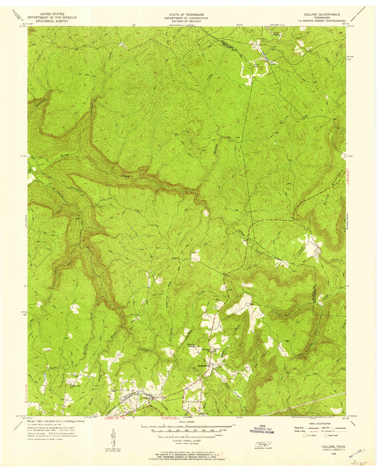 USGS 1:24000-SCALE QUADRANGLE FOR COLLINS, TN 1956