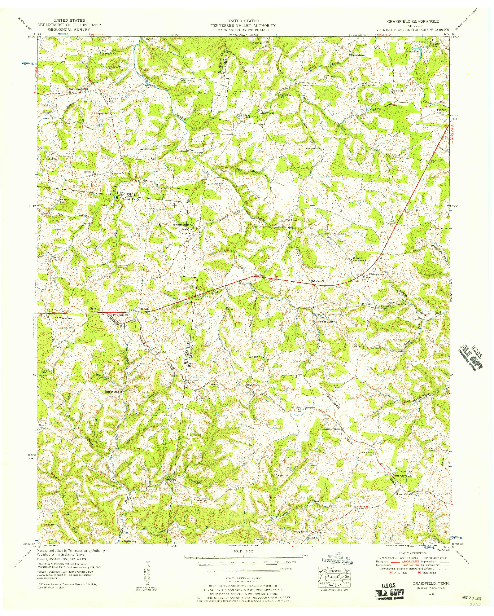 USGS 1:24000-SCALE QUADRANGLE FOR CRAIGFIELD, TN 1953