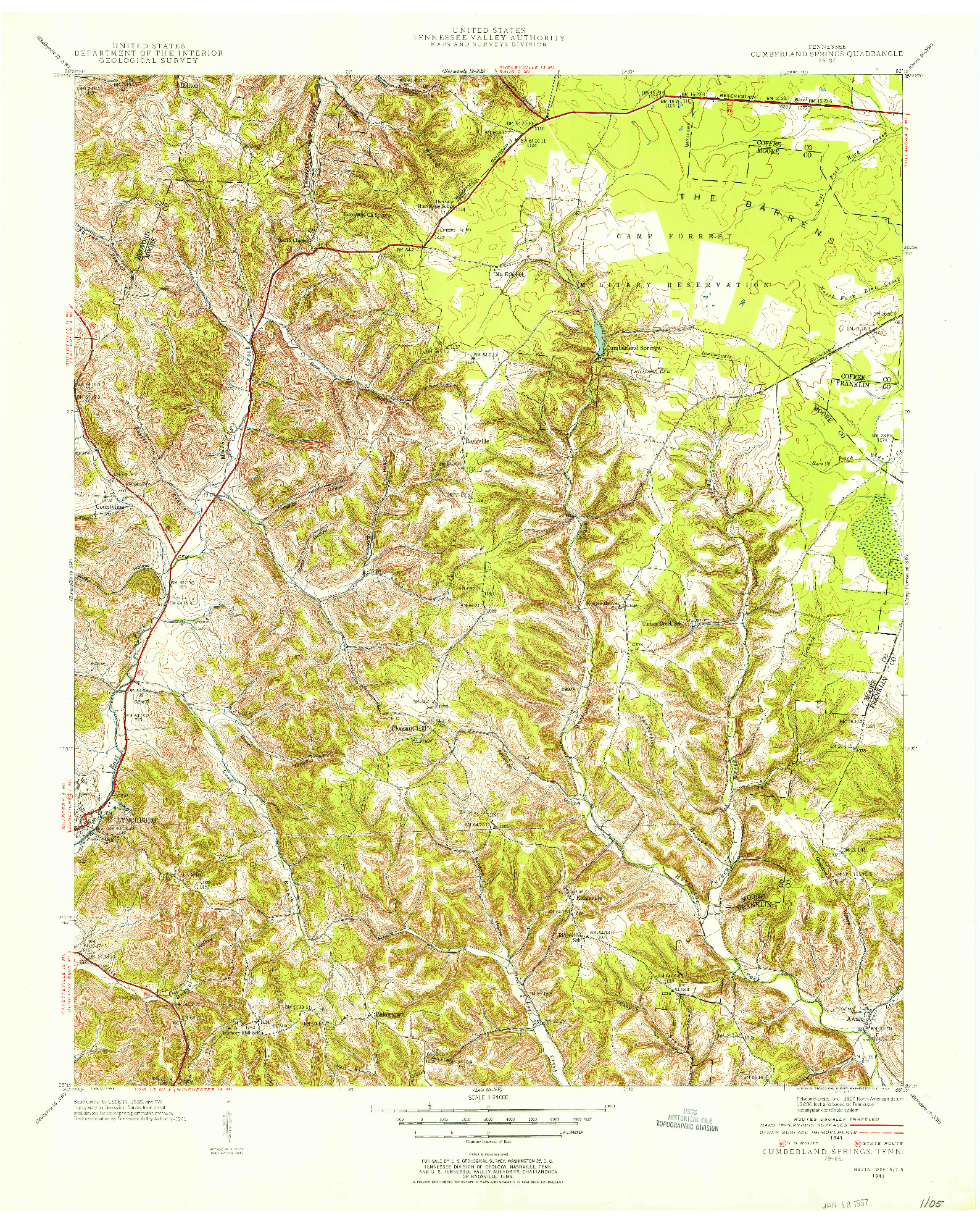 USGS 1:24000-SCALE QUADRANGLE FOR CUMBERLAND SPRINGS, TN 1941