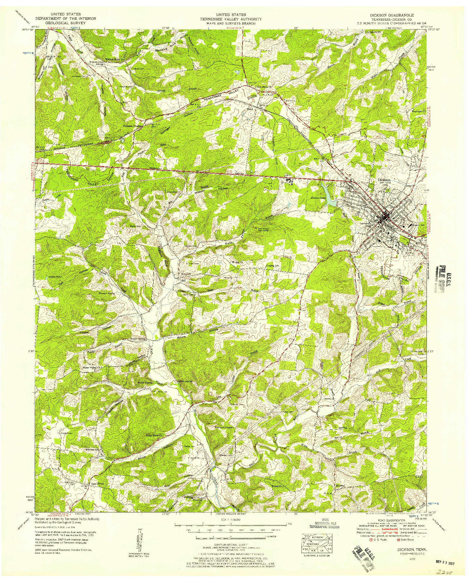 USGS 1:24000-SCALE QUADRANGLE FOR DICKSON, TN 1953