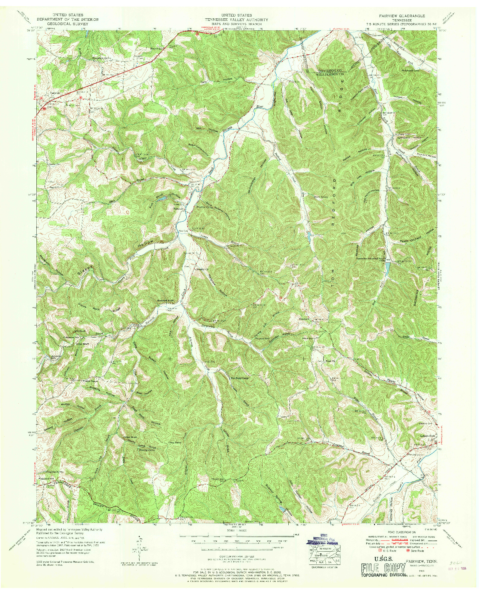 USGS 1:24000-SCALE QUADRANGLE FOR FAIRVIEW, TN 1951