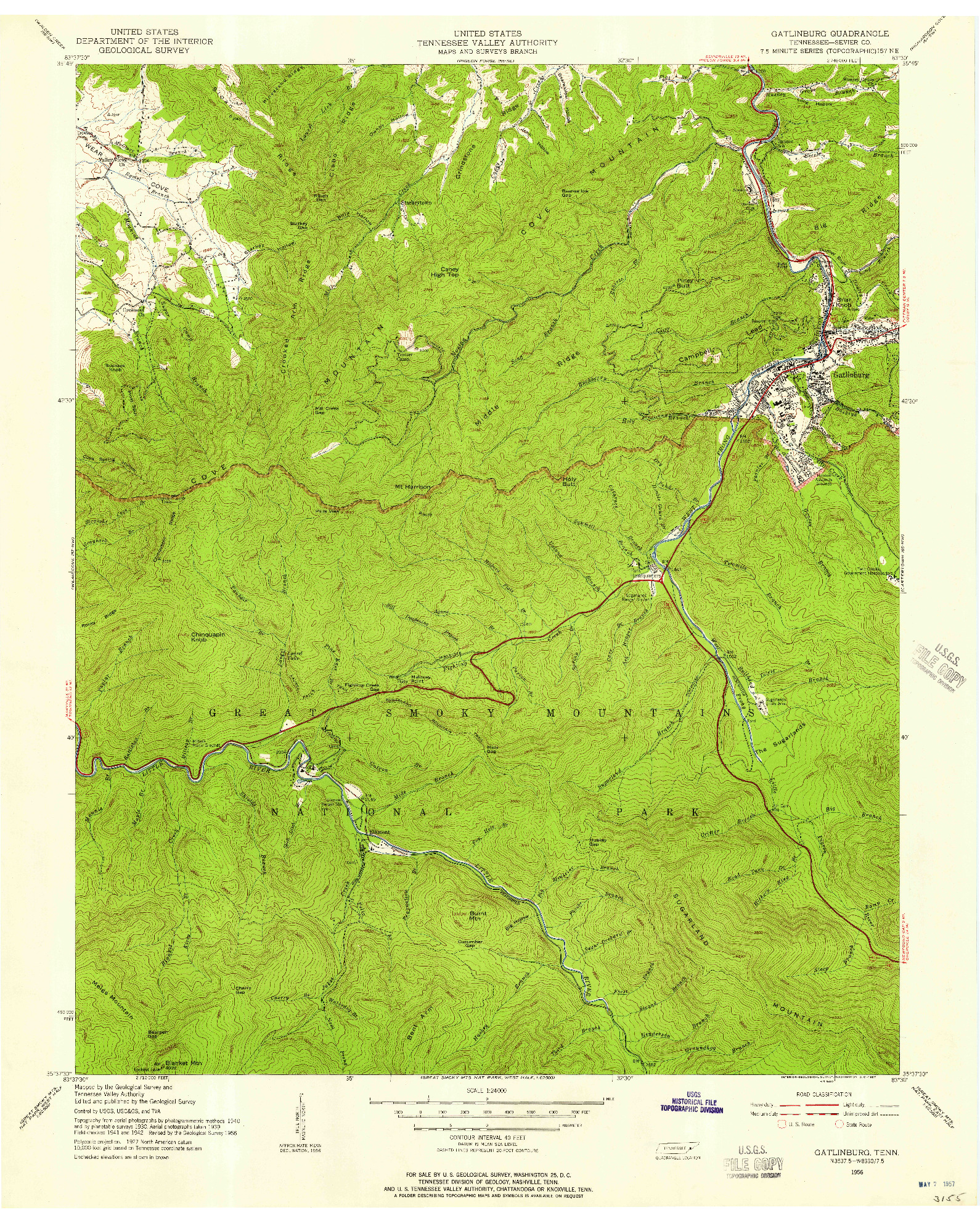 USGS 1:24000-SCALE QUADRANGLE FOR GATLINBURG, TN 1956