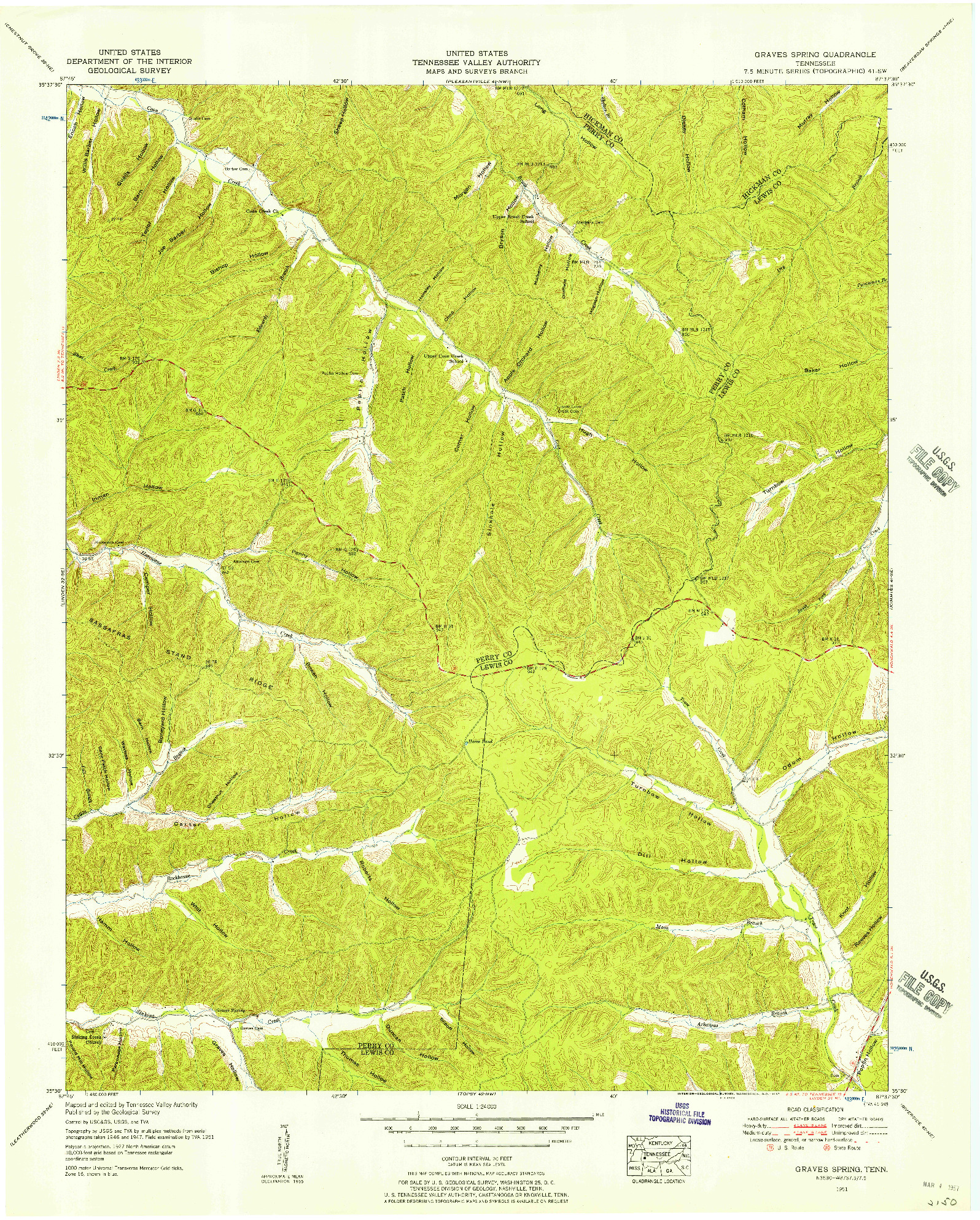 USGS 1:24000-SCALE QUADRANGLE FOR GRAVES SPRING, TN 1951