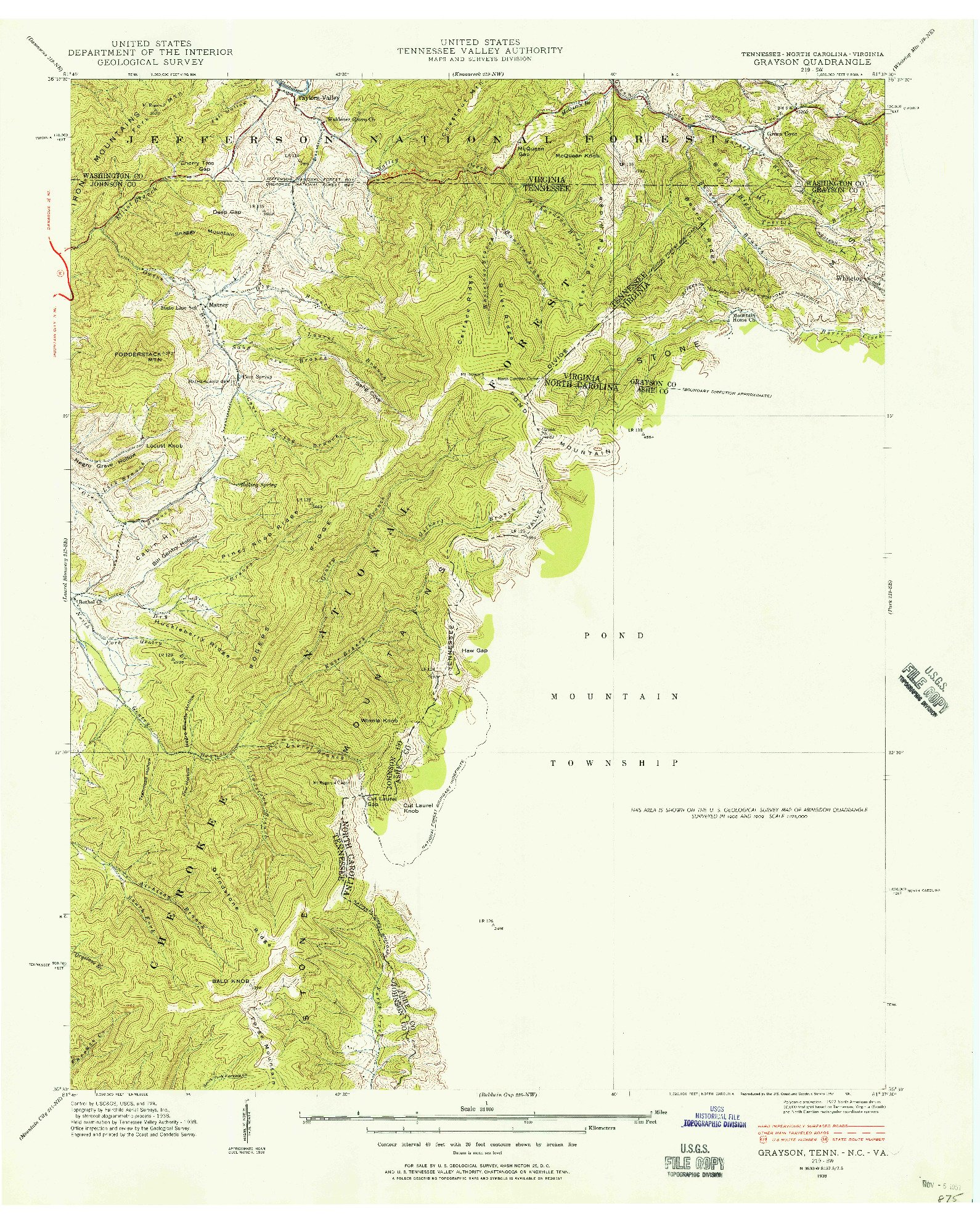 USGS 1:24000-SCALE QUADRANGLE FOR GRAYSON, TN 1938
